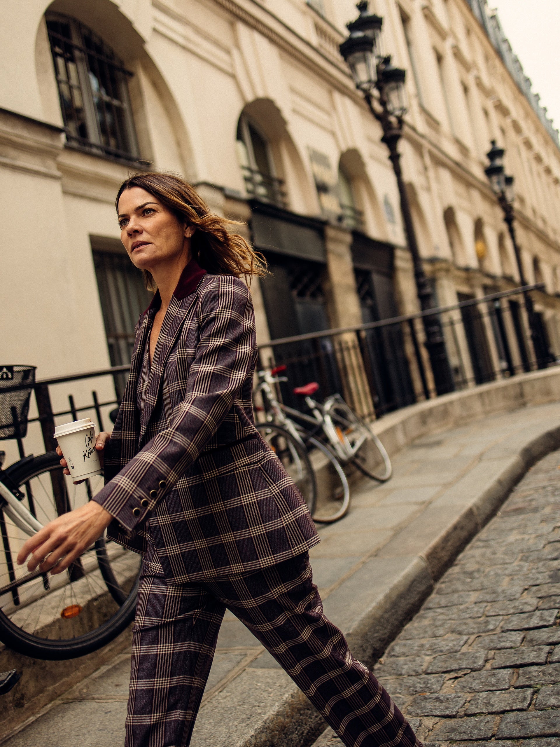 Unique purple plaid peplum blazer