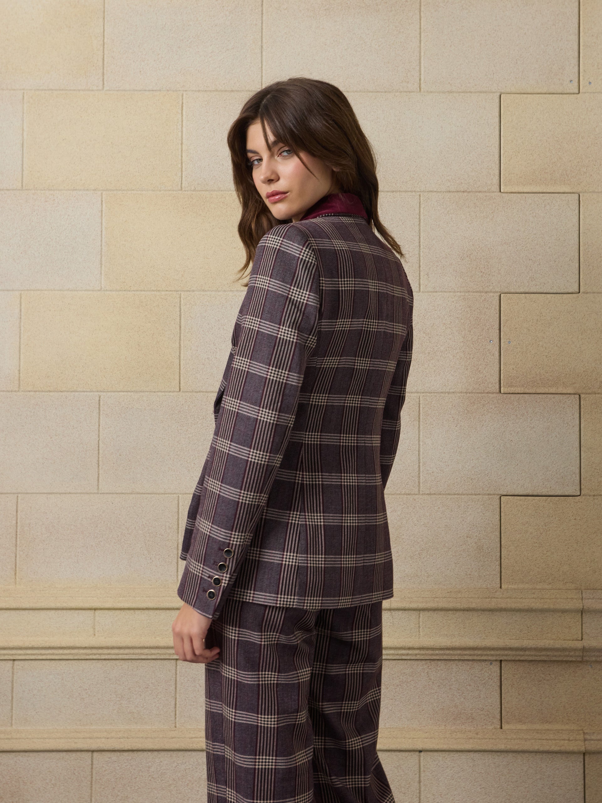 Unique purple plaid peplum blazer