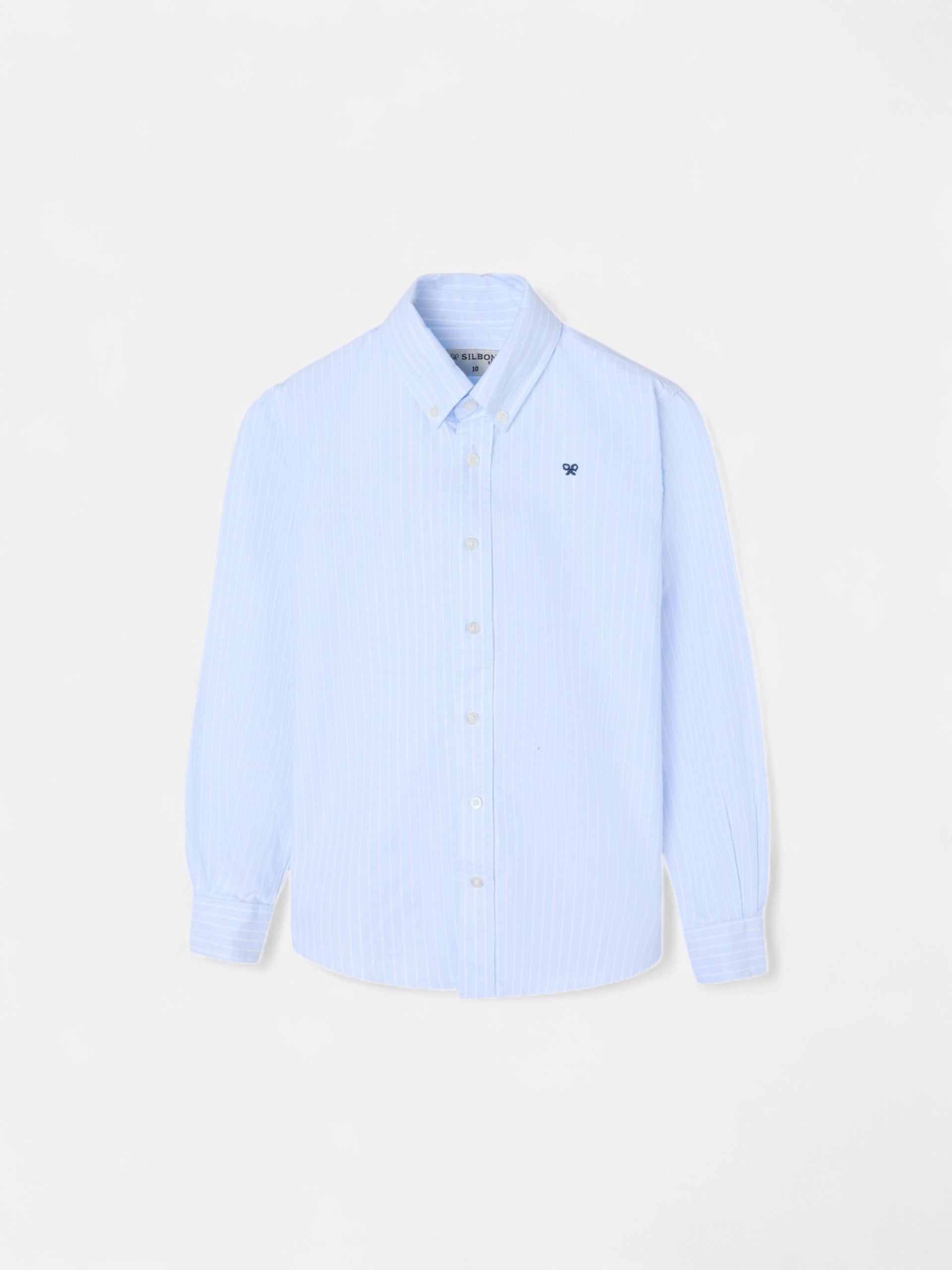 Camisa sport oxford criança azul claro com risca fina branca