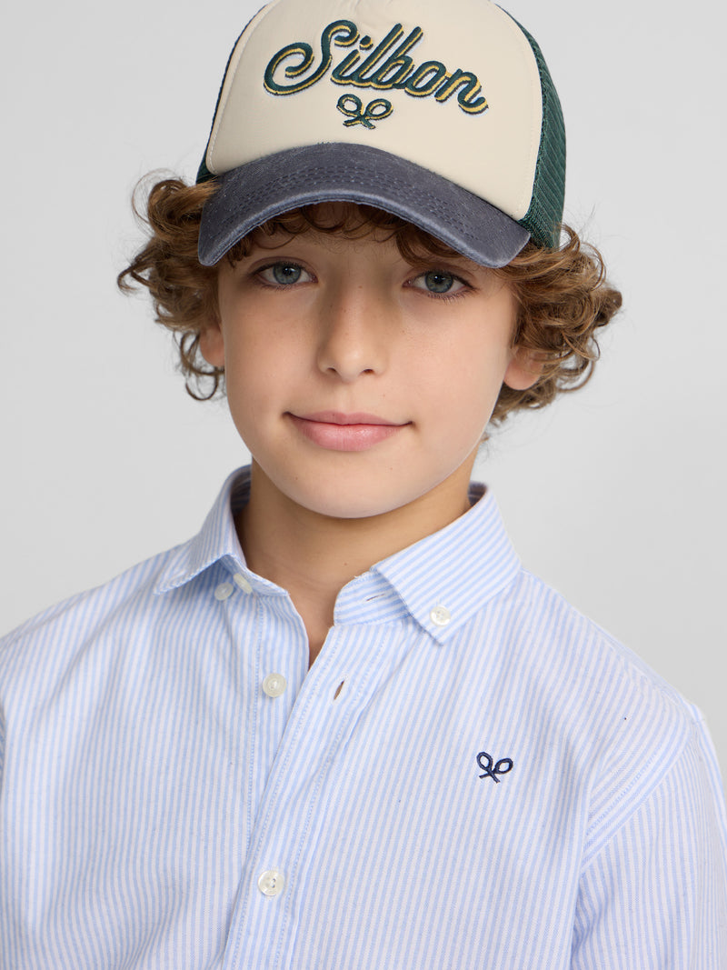 Chemise sport enfant oxford rayée bleu ciel