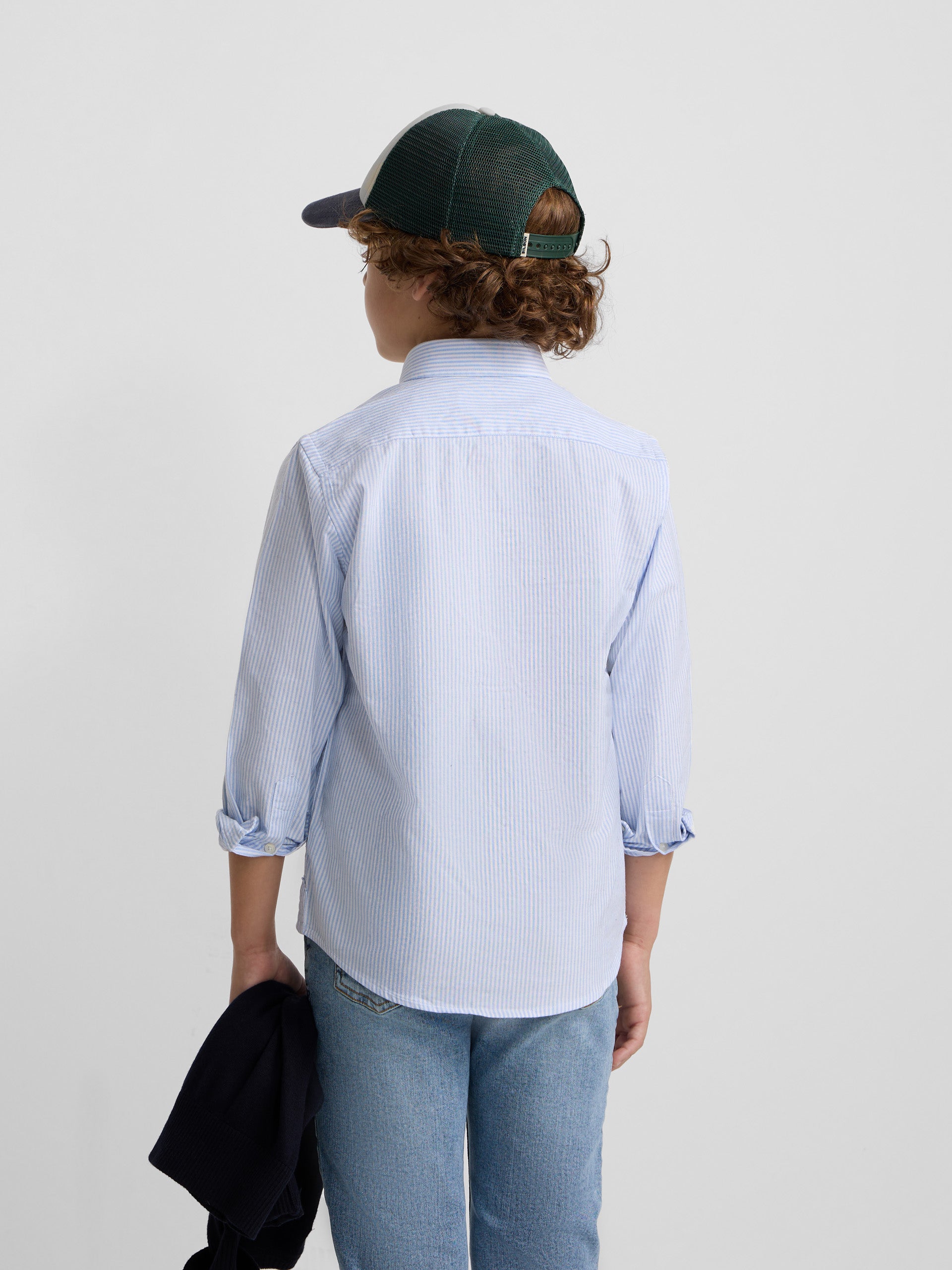 Chemise de sport Oxford à rayures bleu clair pour enfant