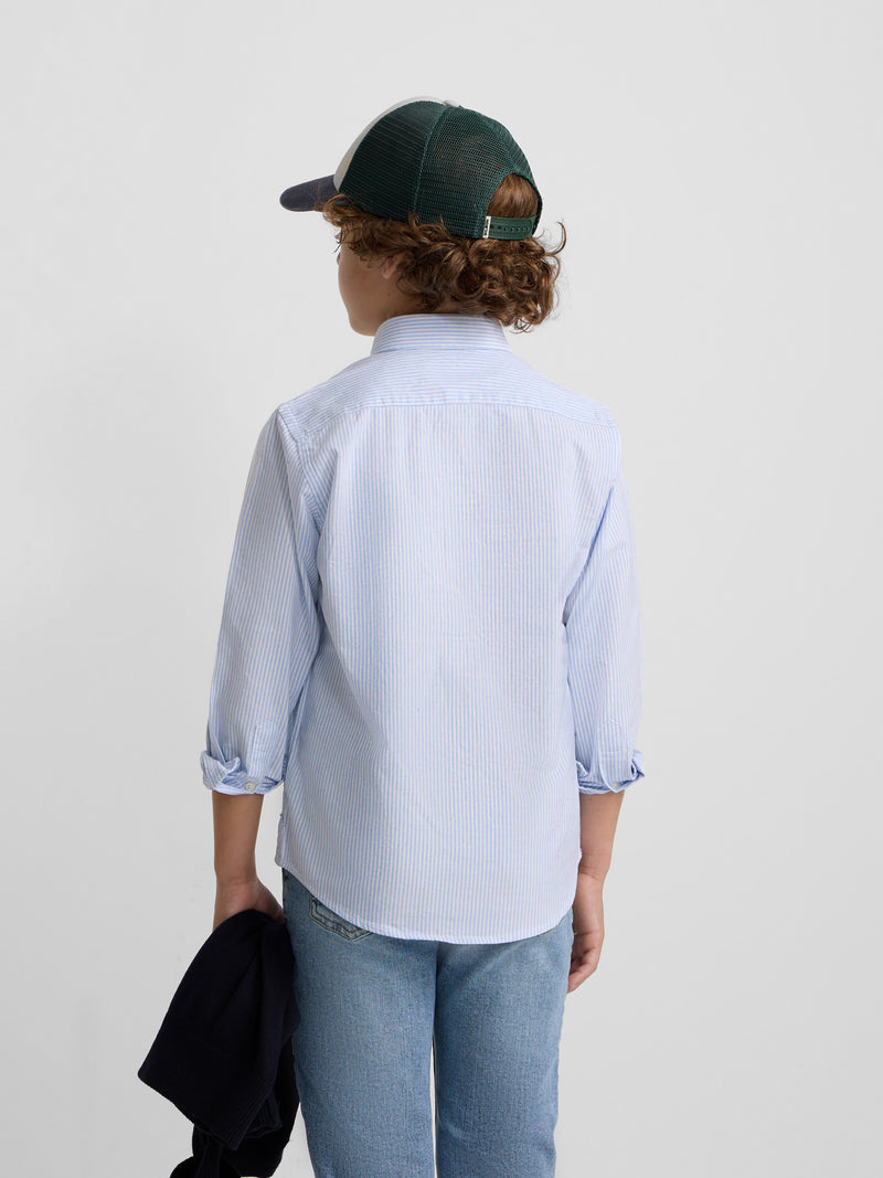 Chemise sport enfant oxford rayée bleu ciel