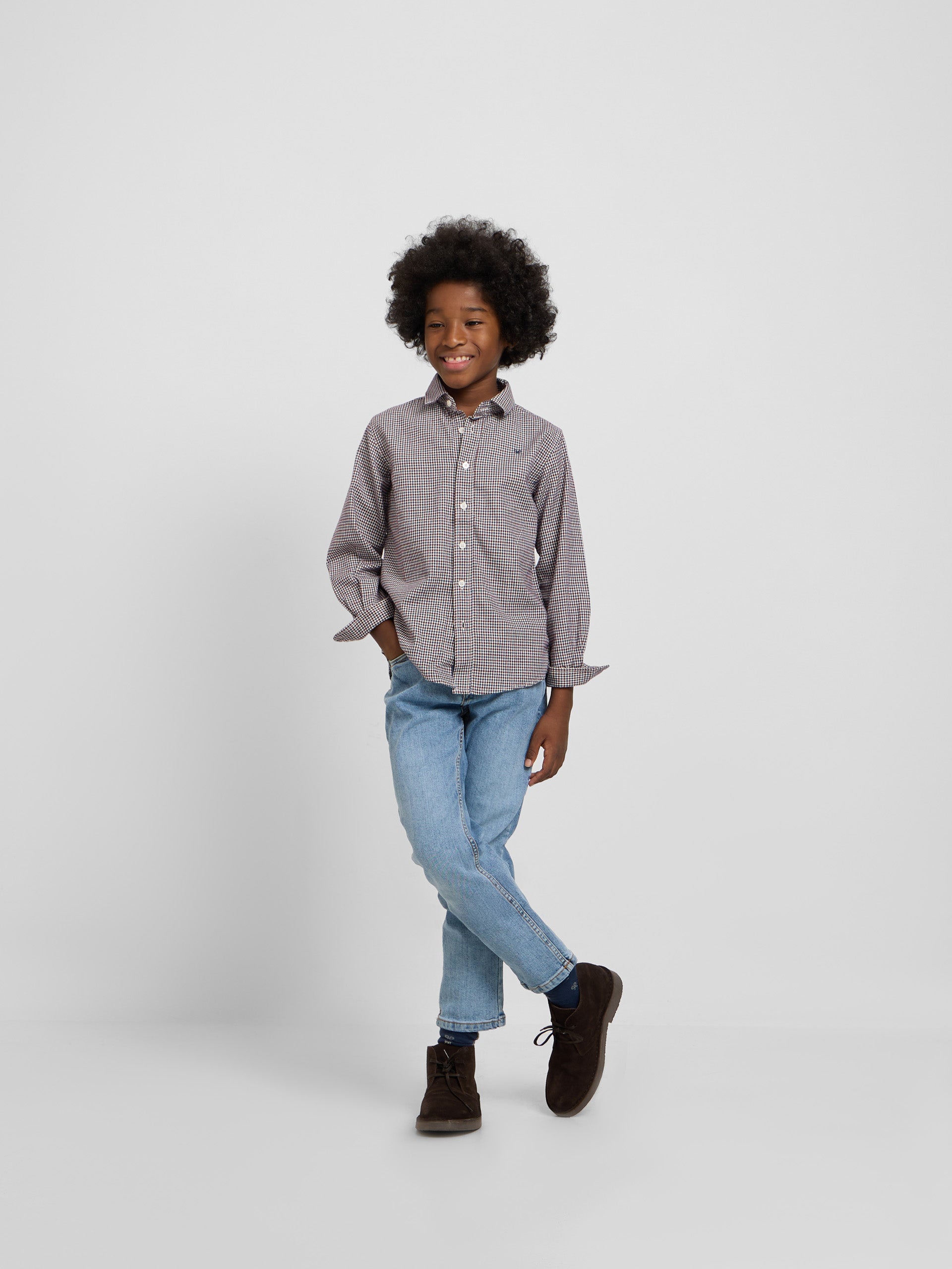 Camisa sport kids warm cuadrito bicolor burdeos marino