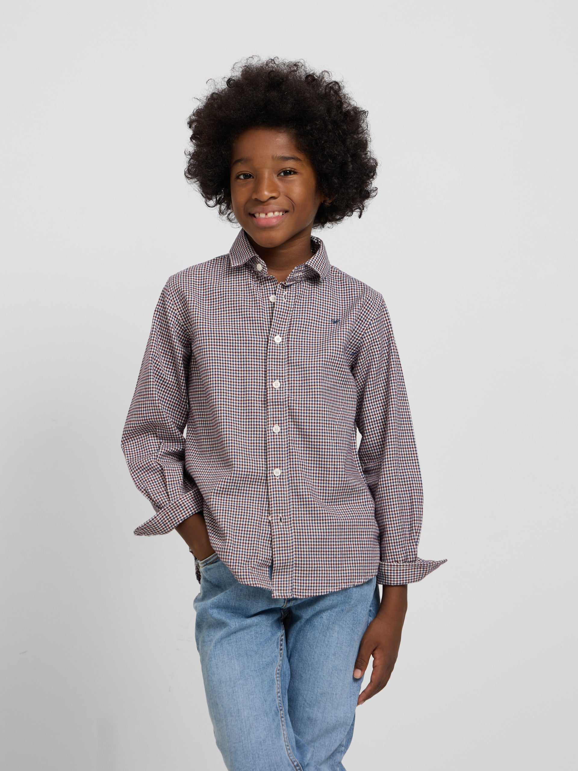 Camisa sport kids warm cuadrito bicolor burdeos marino