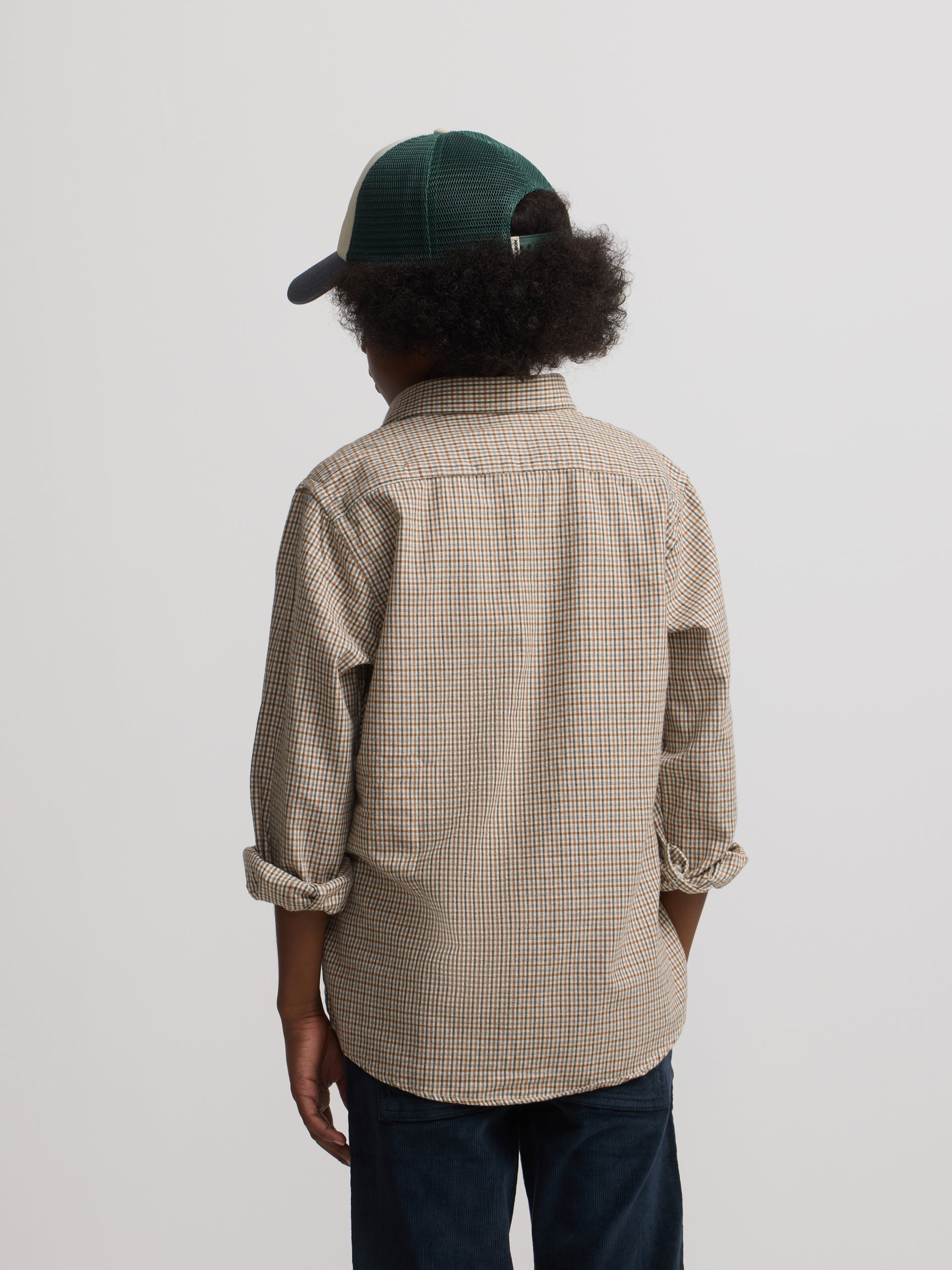 Camisa sport kids warm cuadrito bicolor verde mostaza