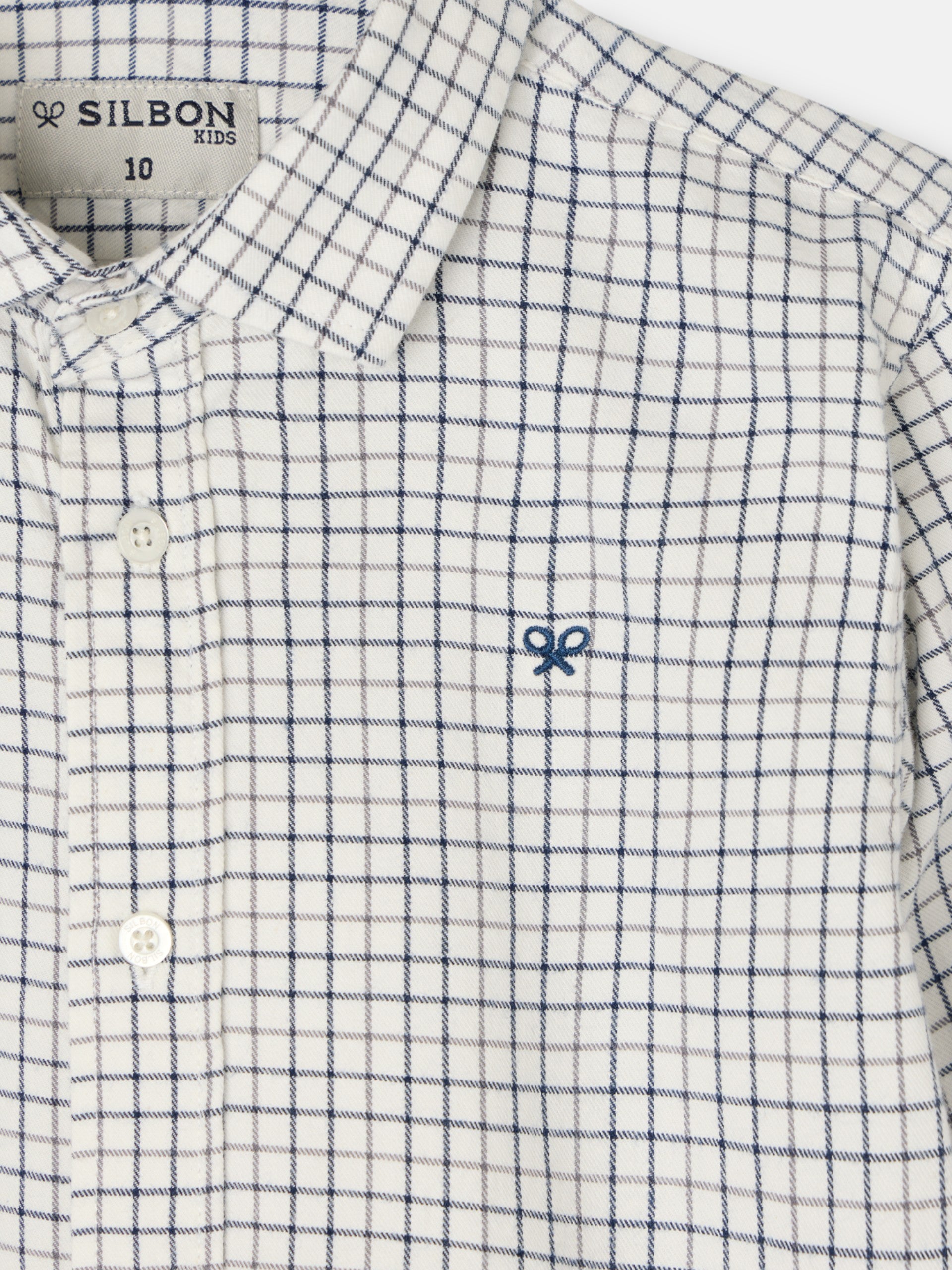Camisa desportiva para criança aos quadrados bicolor azul-marinho e cinzento