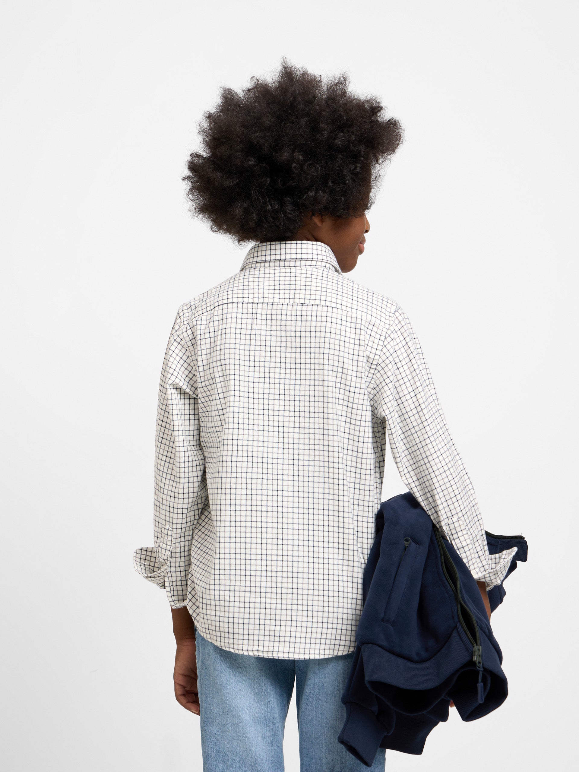 Camisa desportiva para criança aos quadrados bicolor azul-marinho e cinzento