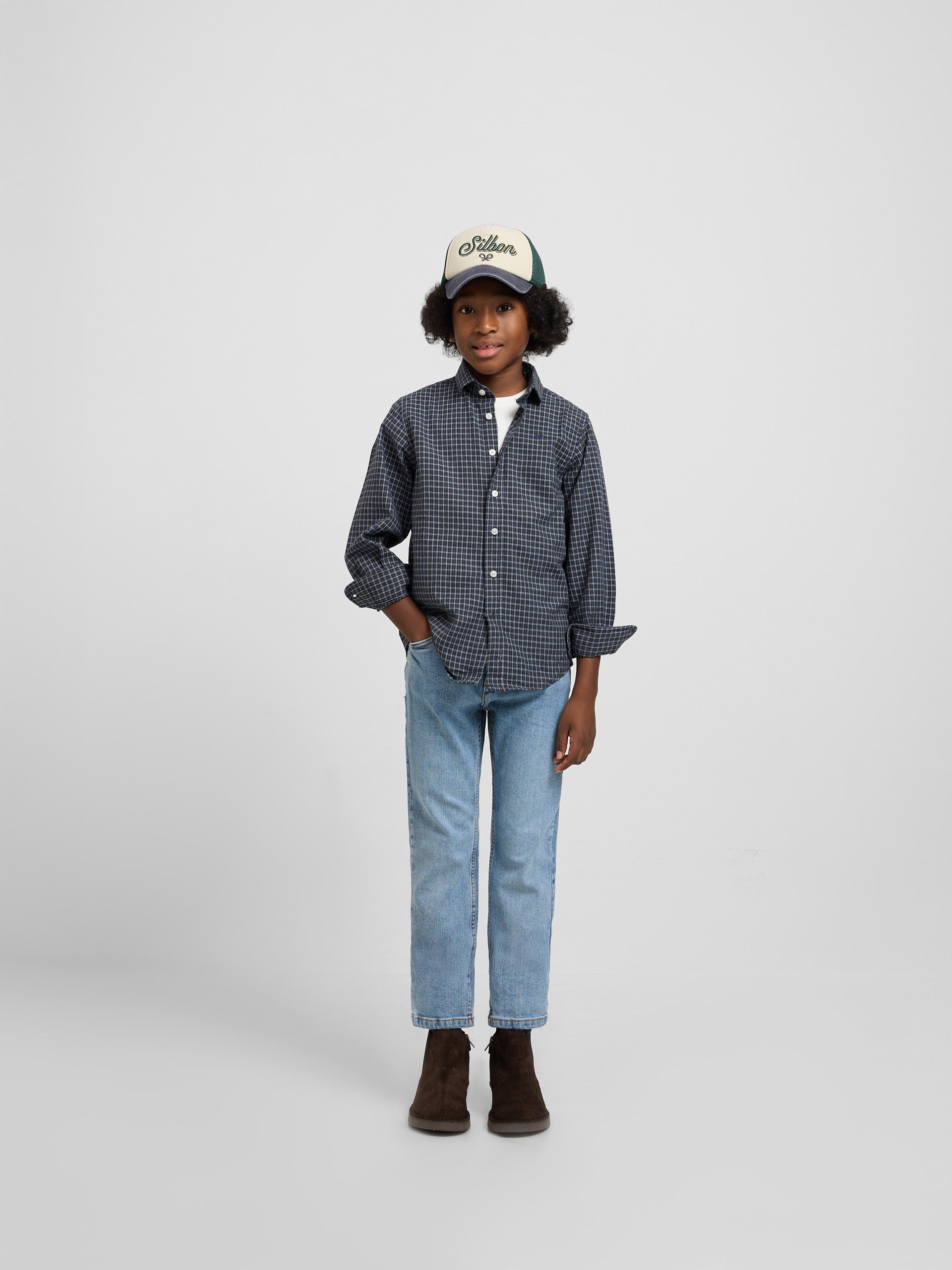 Camisa sport kids warm cuadro dark navy