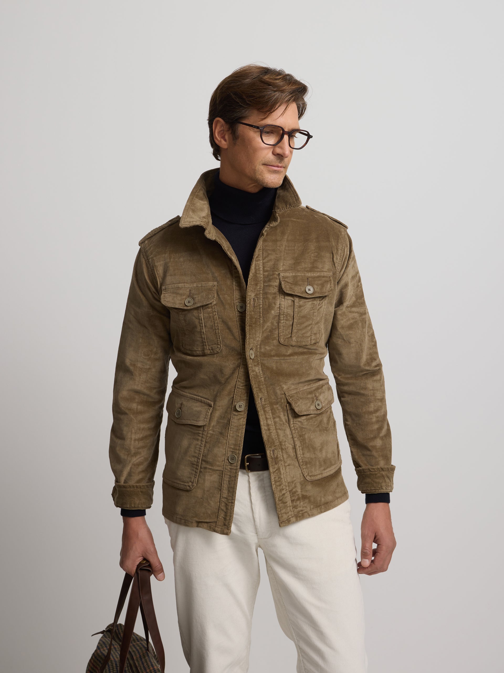 Khaki corduroy jacket with pockets