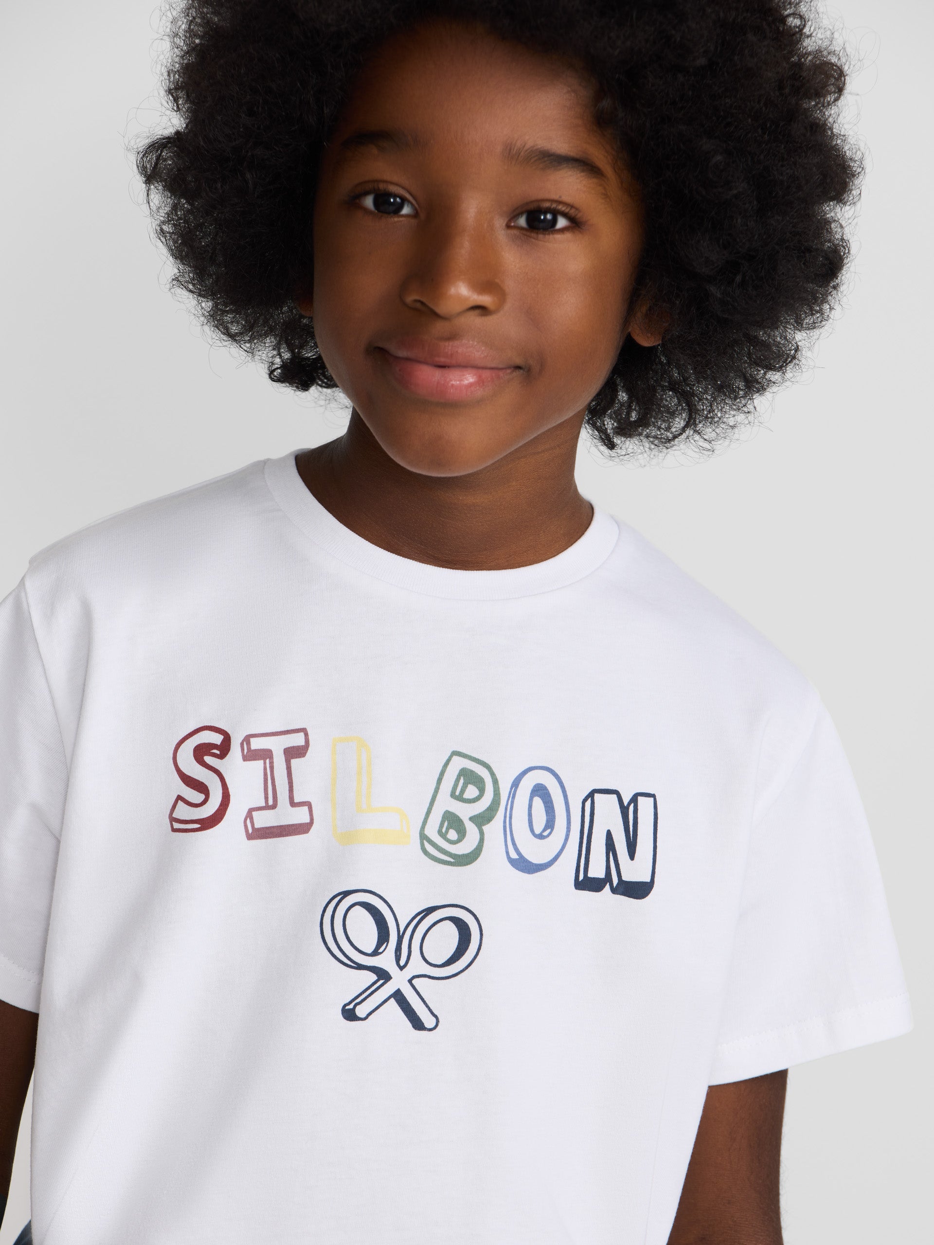 White multicolored letter kids t-shirt