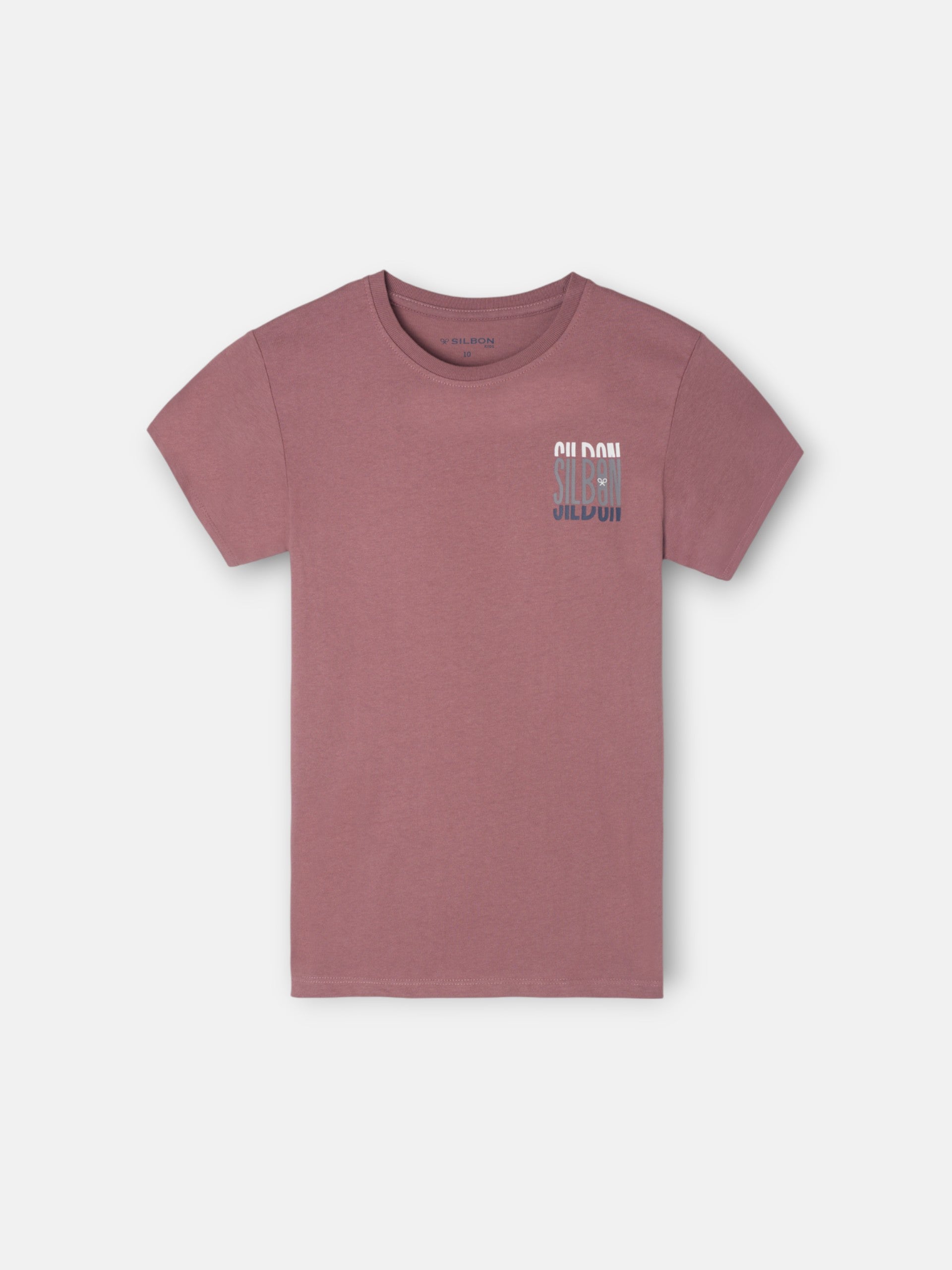 Kids' T-shirt with burgundy tricolor letters
