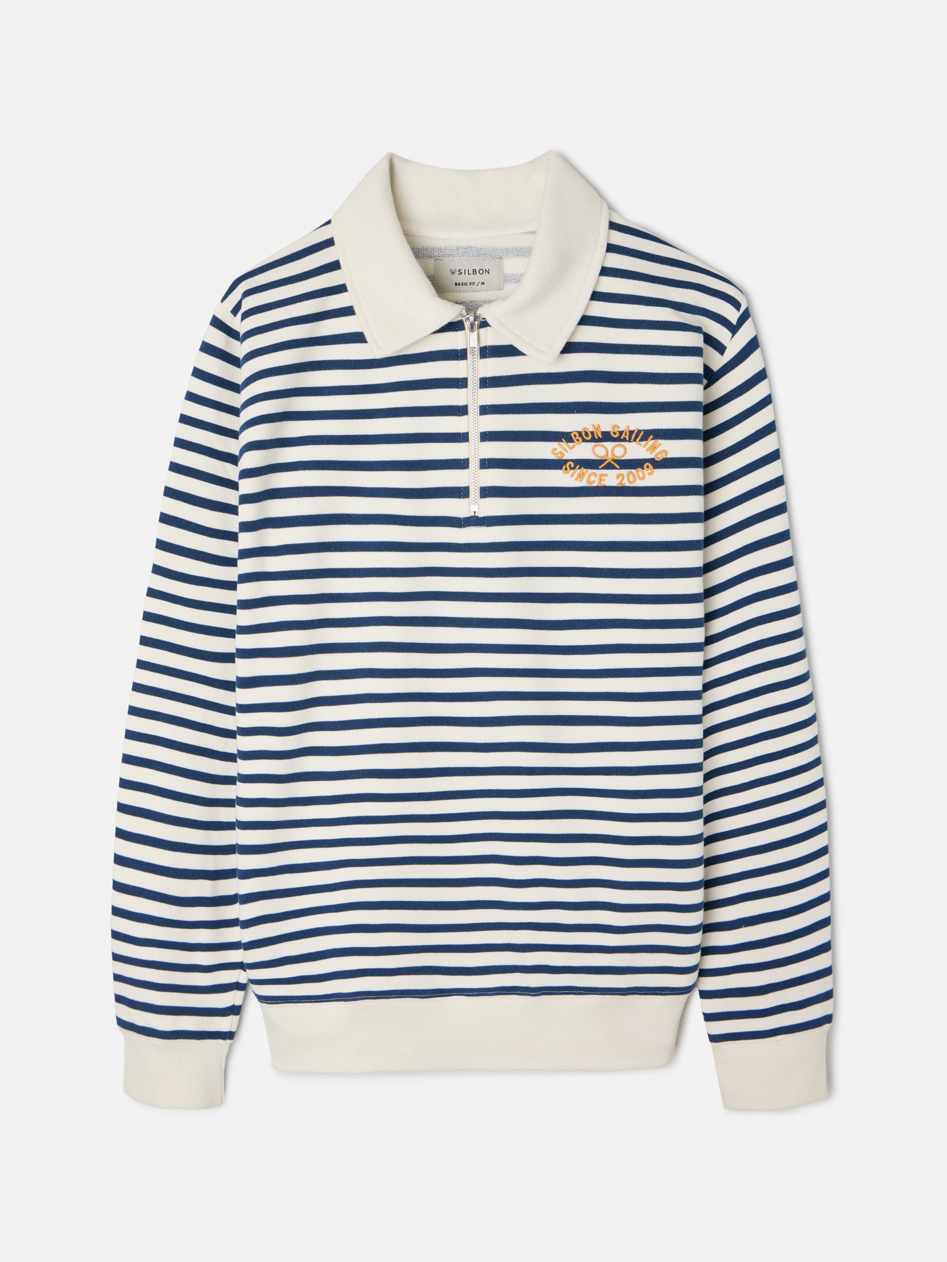 Navy blue stripe half-zip sweatshirt
