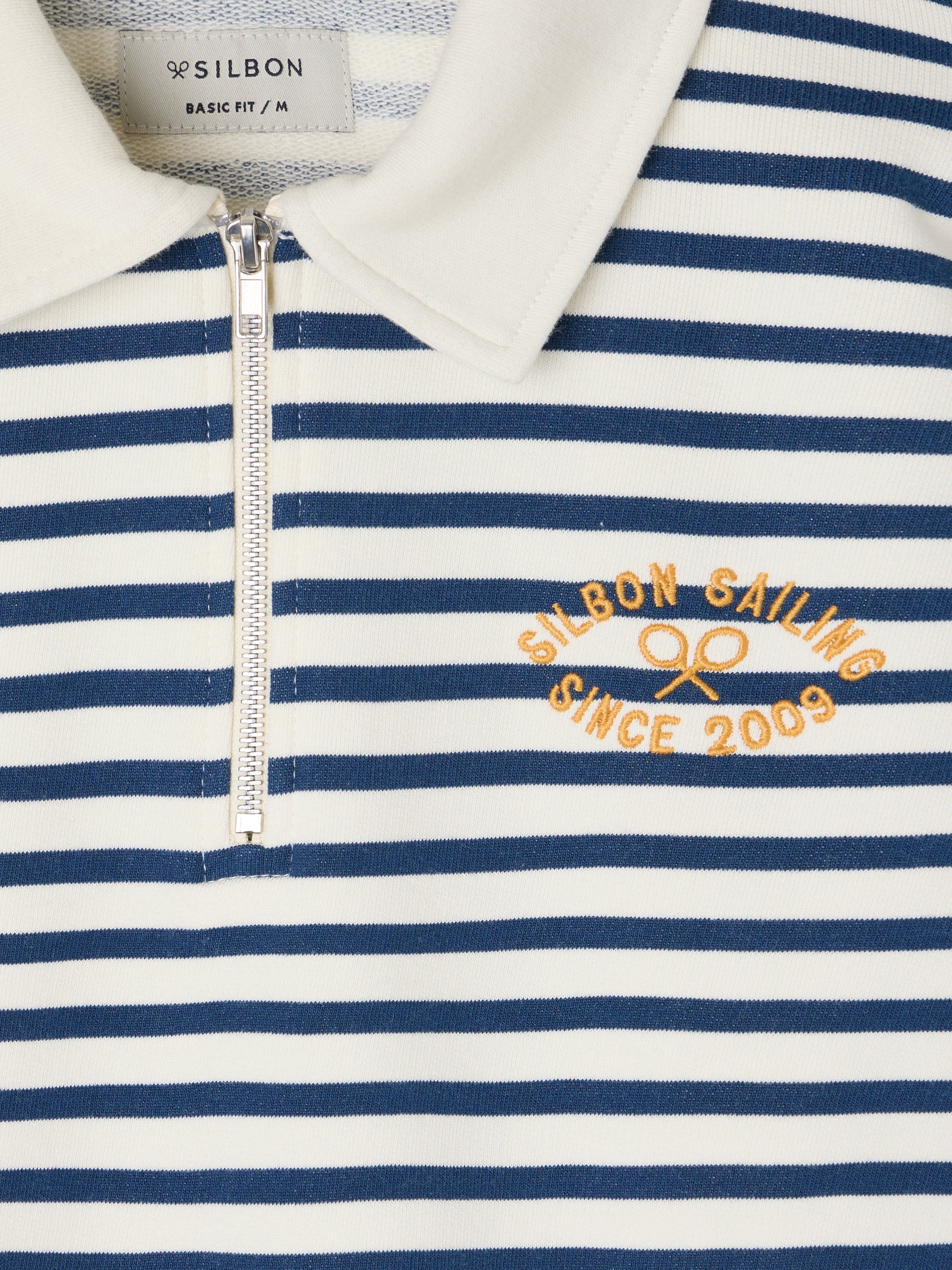 Navy blue stripe half-zip sweatshirt