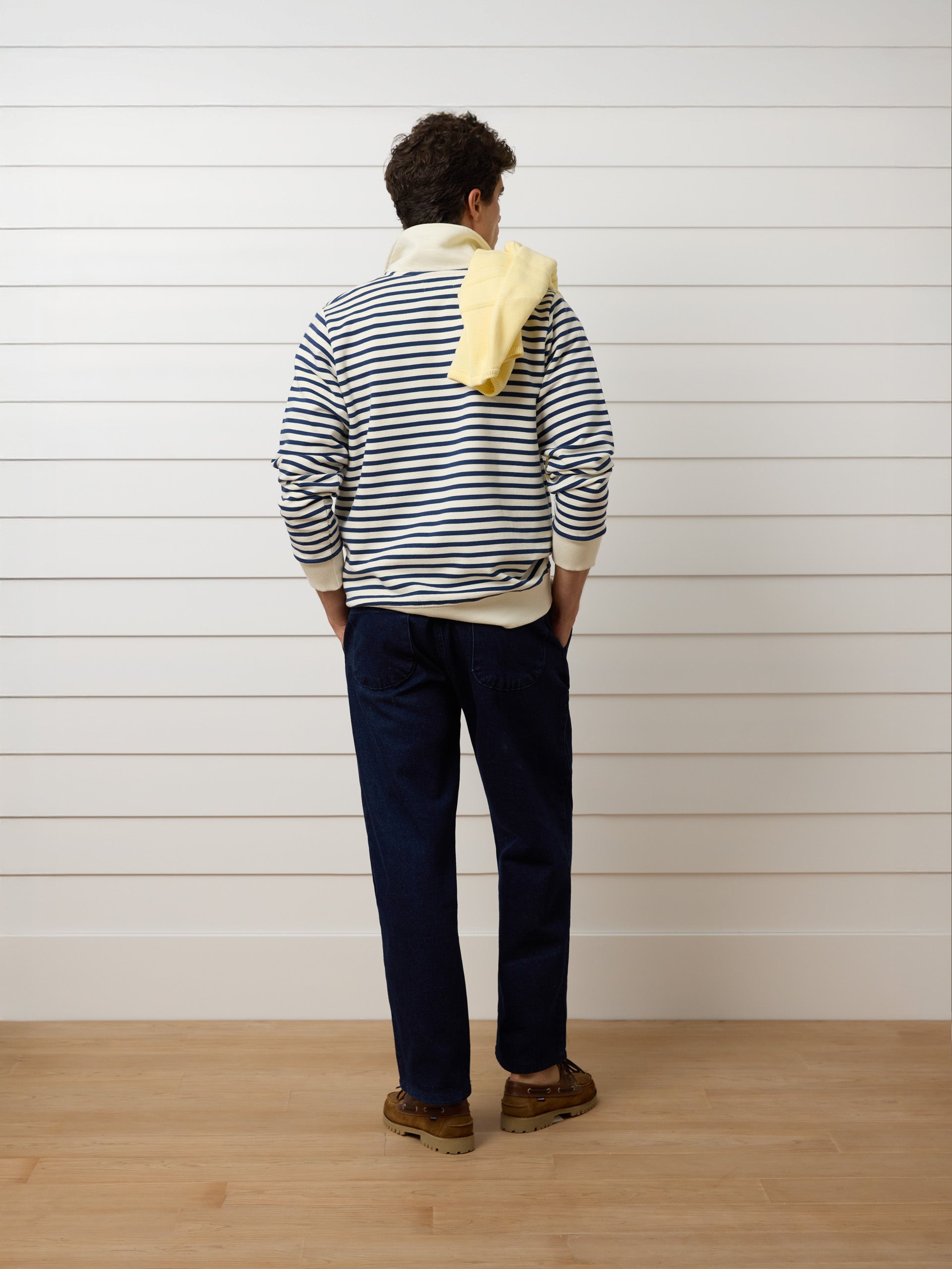 Navy blue stripe half-zip sweatshirt