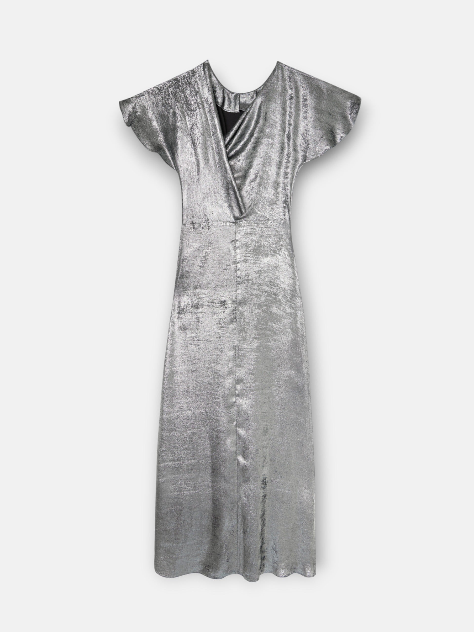 Vestido largo asimetrico plata