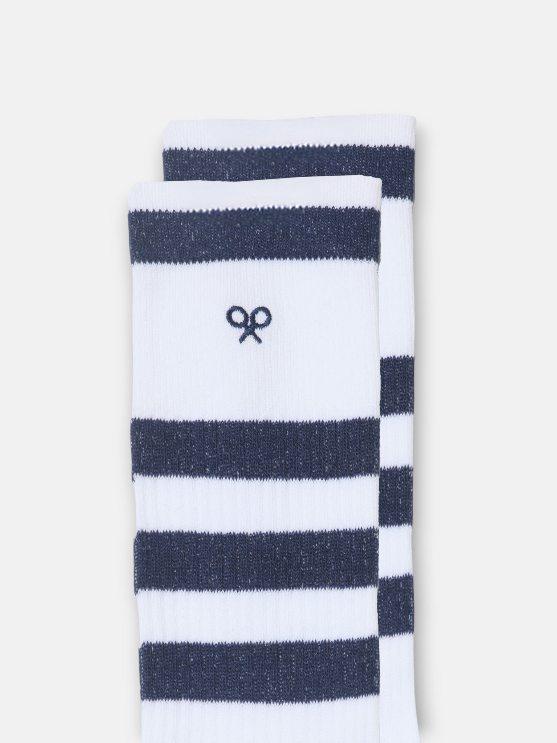 White sport socks with navy stripes