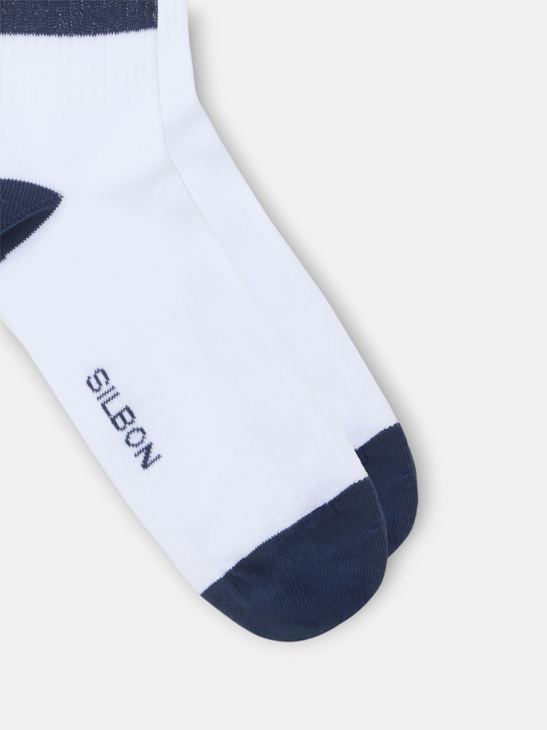 White sport socks with navy stripes