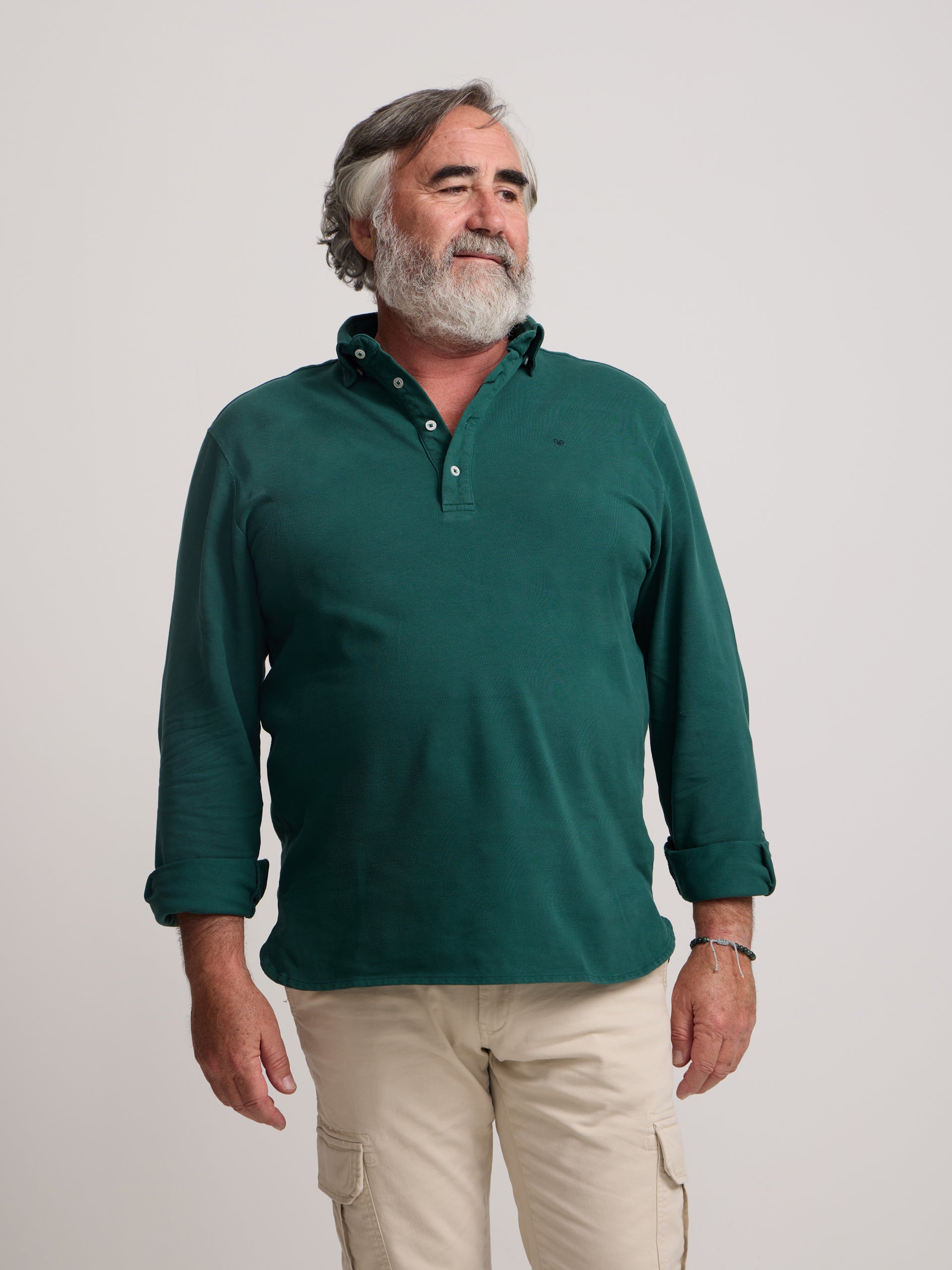 Polo liso de manga comprida verde escuro