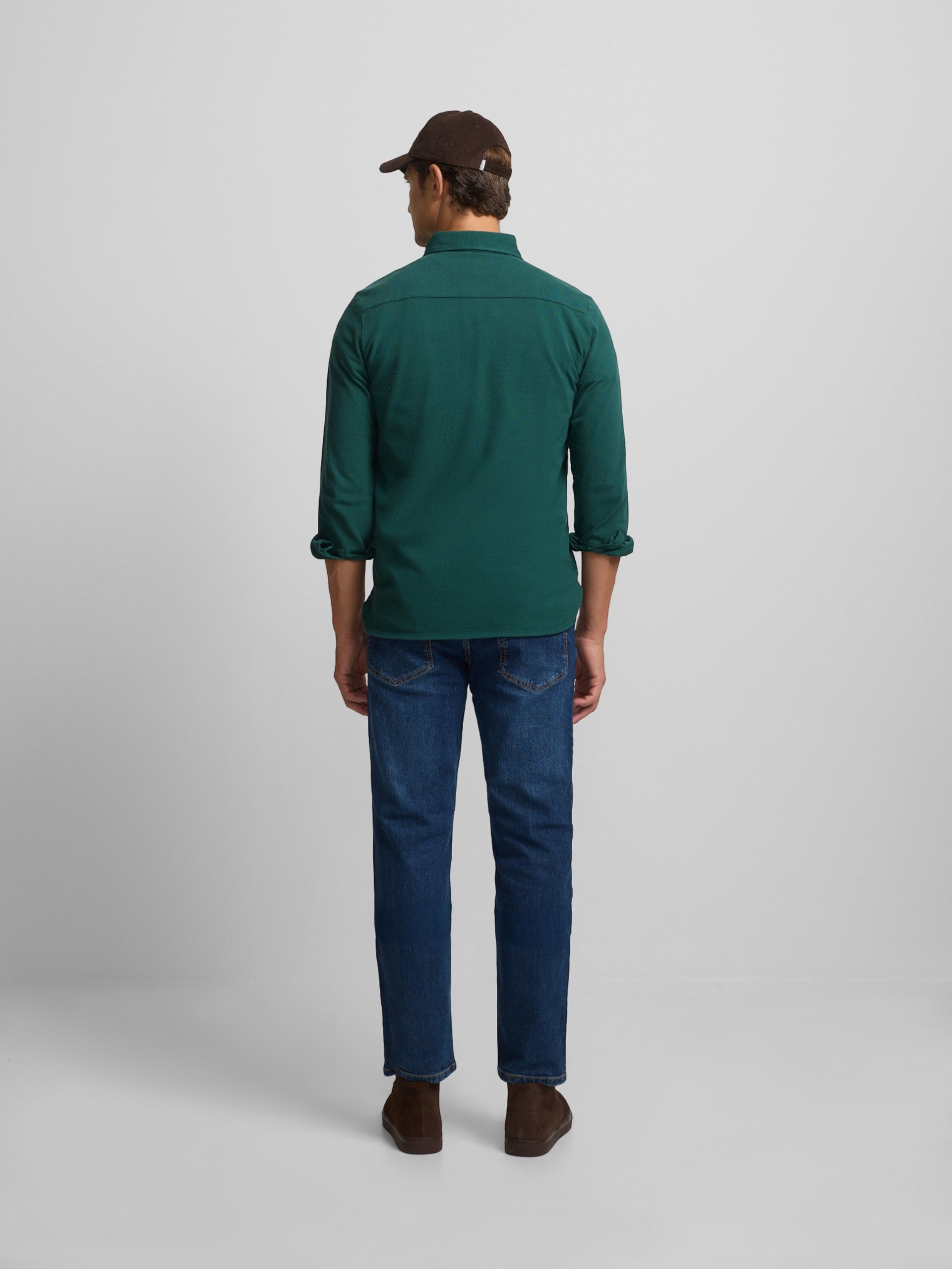 Polo liso de manga comprida verde escuro