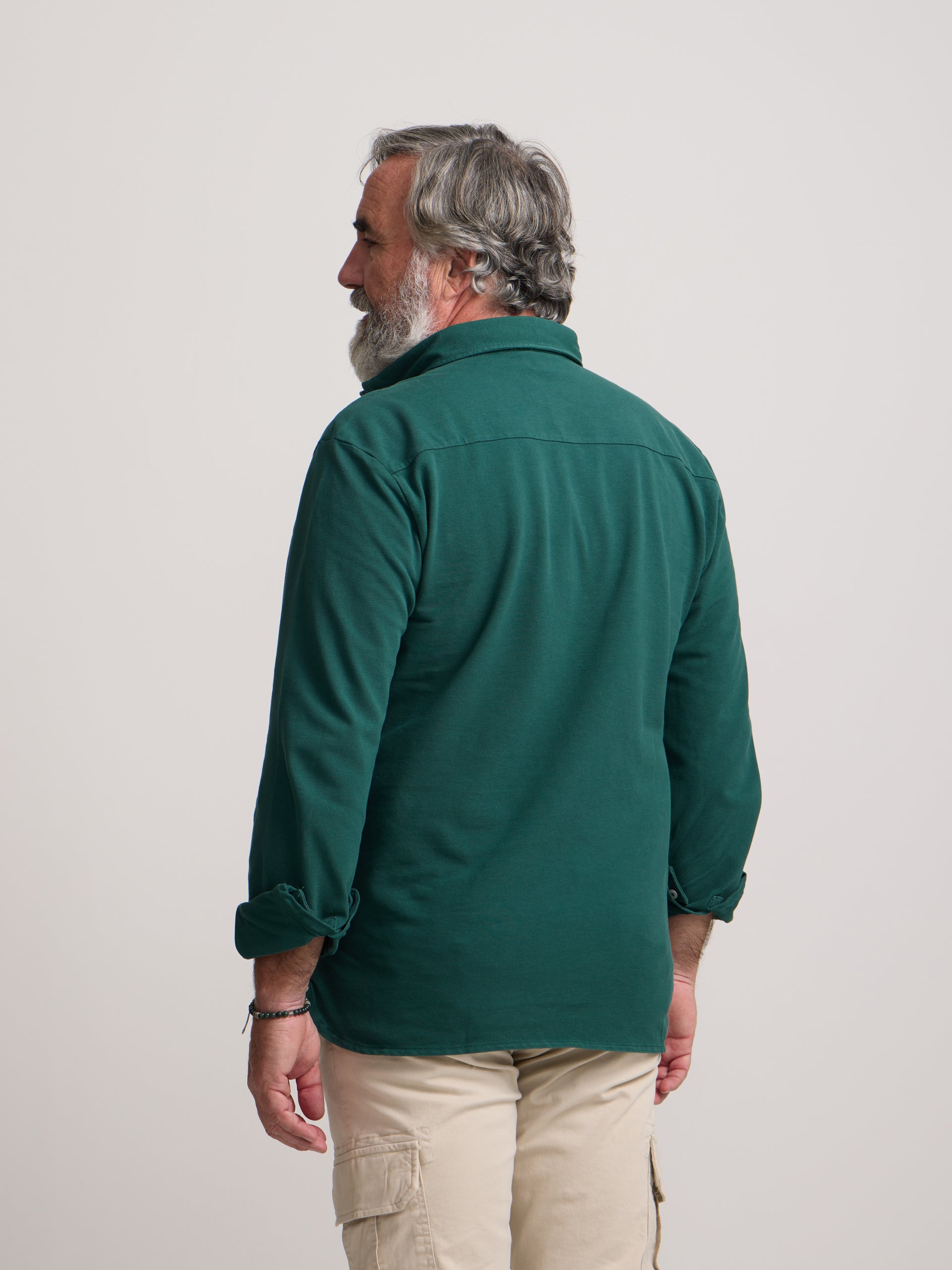 Polo liso de manga comprida verde escuro