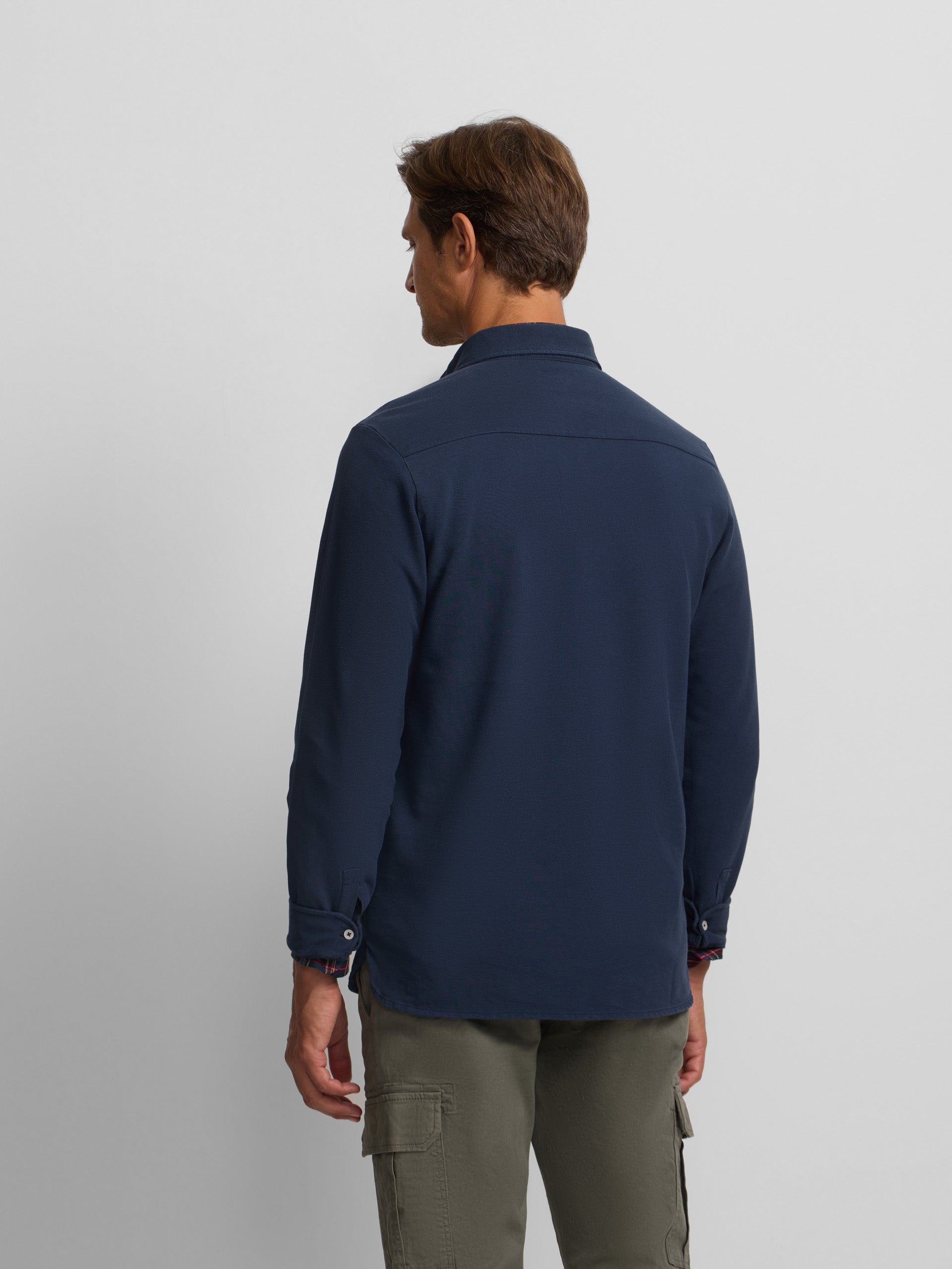 Polo liso de manga comprida azul-marinho