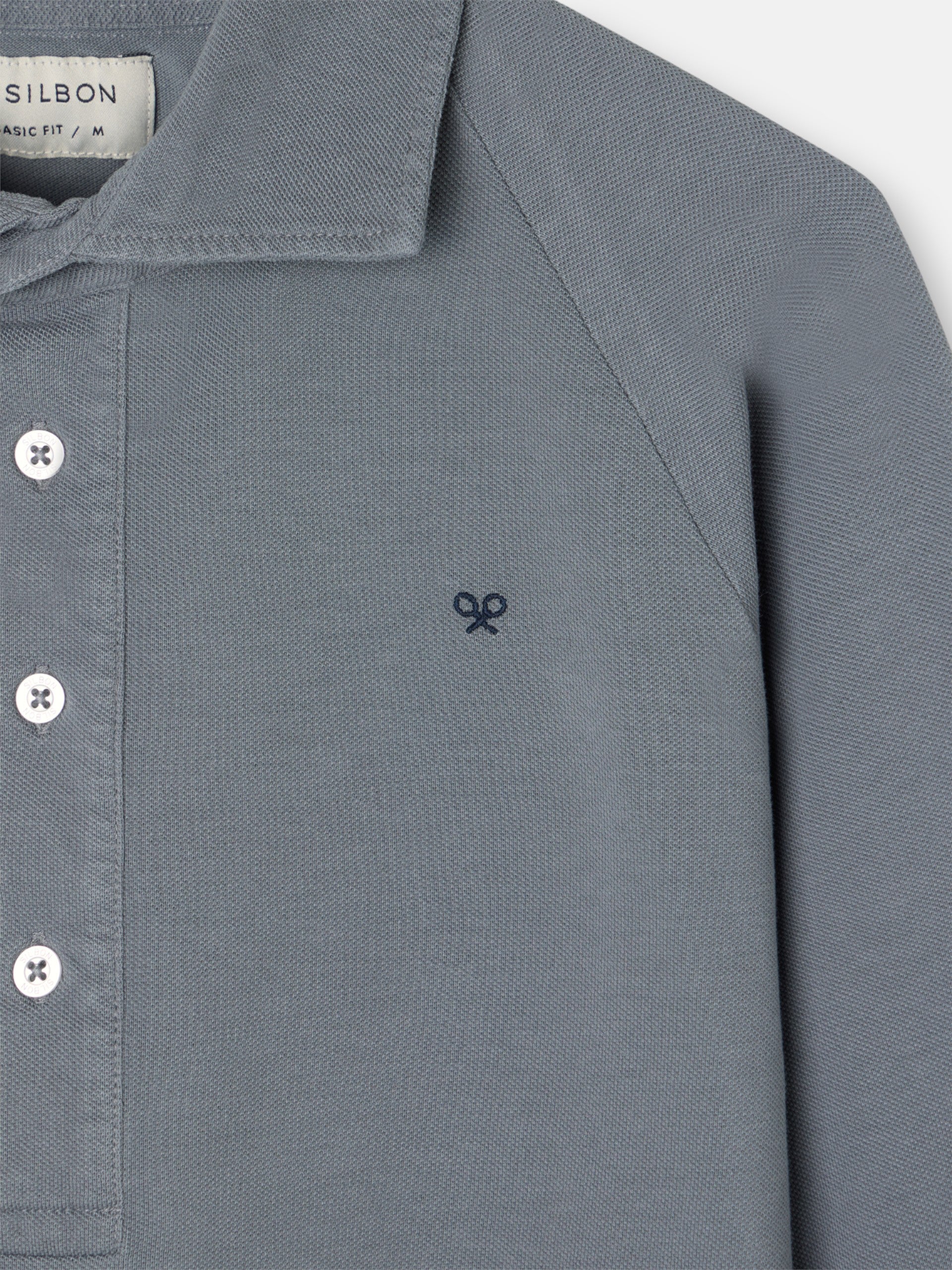 Polo liso de manga comprida raglã cinzento escuro