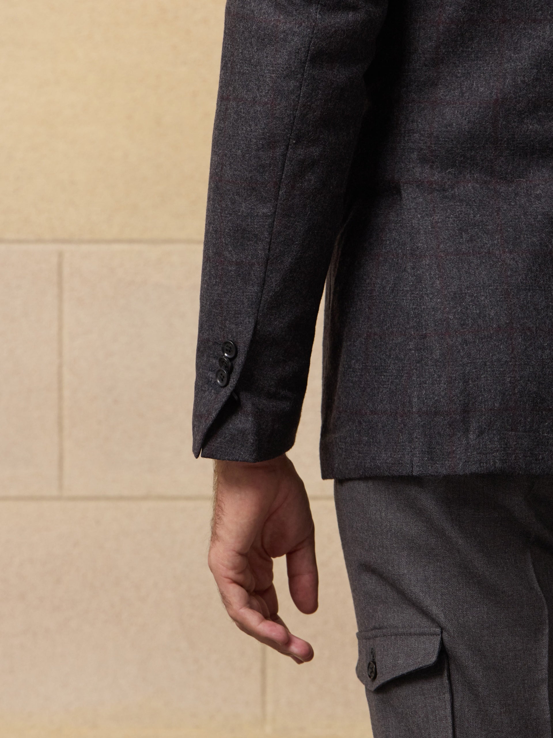 Unique Prince of Wales grey blazer with burgundy profile