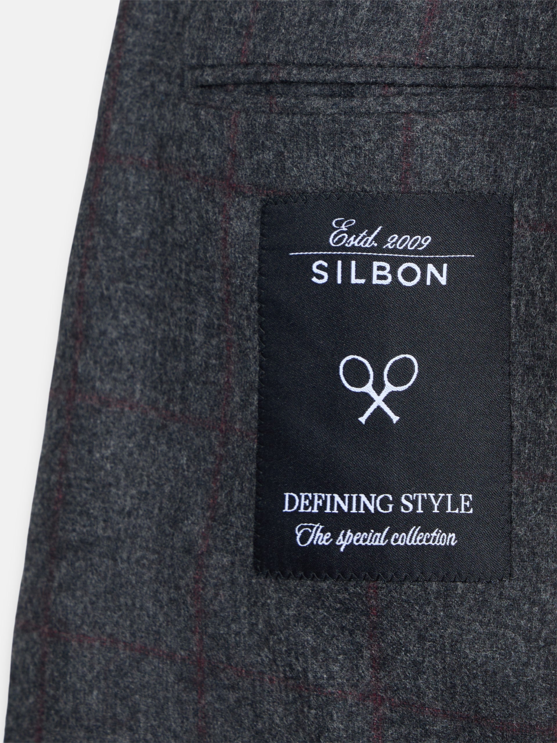 Unique Prince of Wales grey blazer with burgundy profile