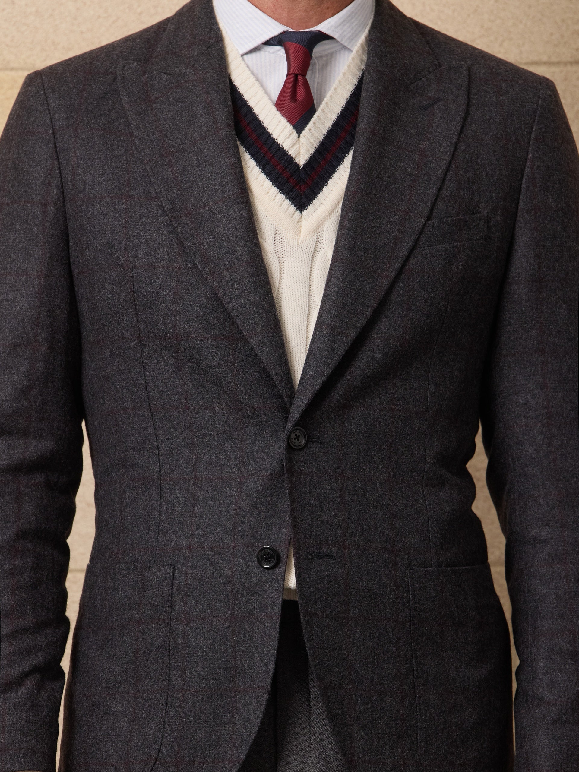 Unique Prince of Wales grey blazer with burgundy profile