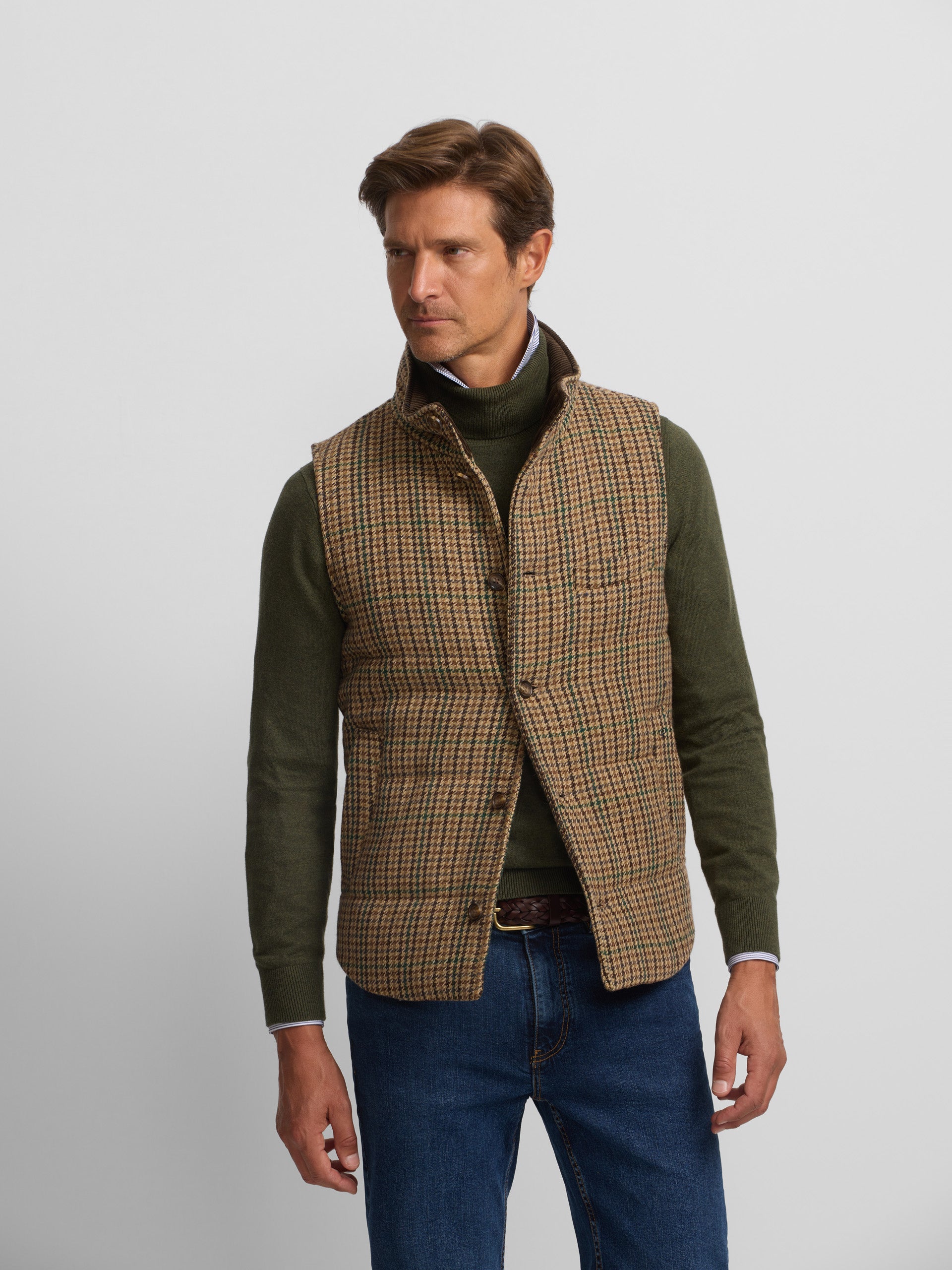 gilet décontracté à motif pied-de-poule marron