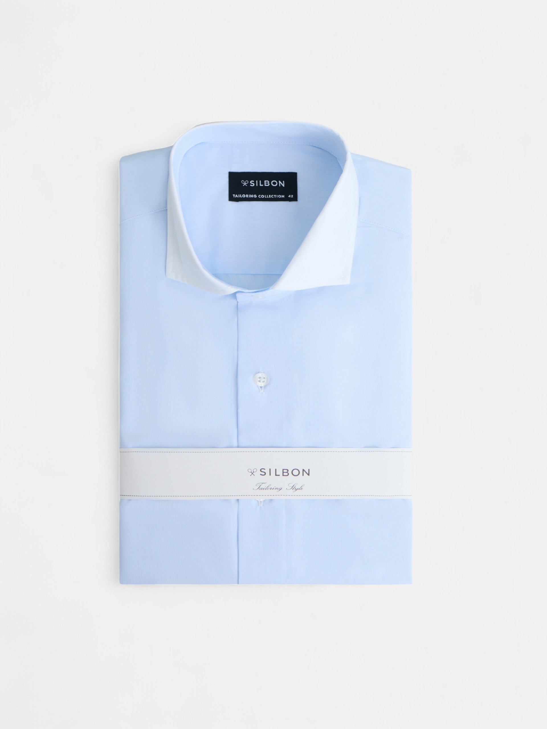 Camisa vestir cuello blanco mil rayas celeste