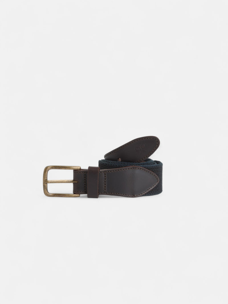 Ceinture en cuir et toile bleu indigo