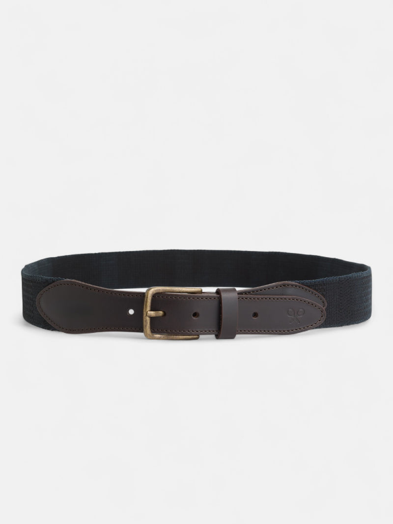 Ceinture en cuir et toile bleu indigo