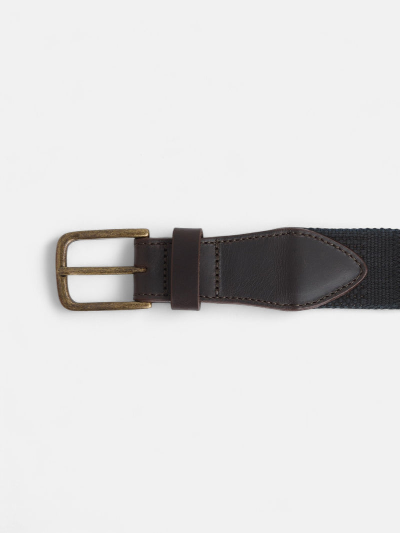 Ceinture en cuir et toile bleu indigo