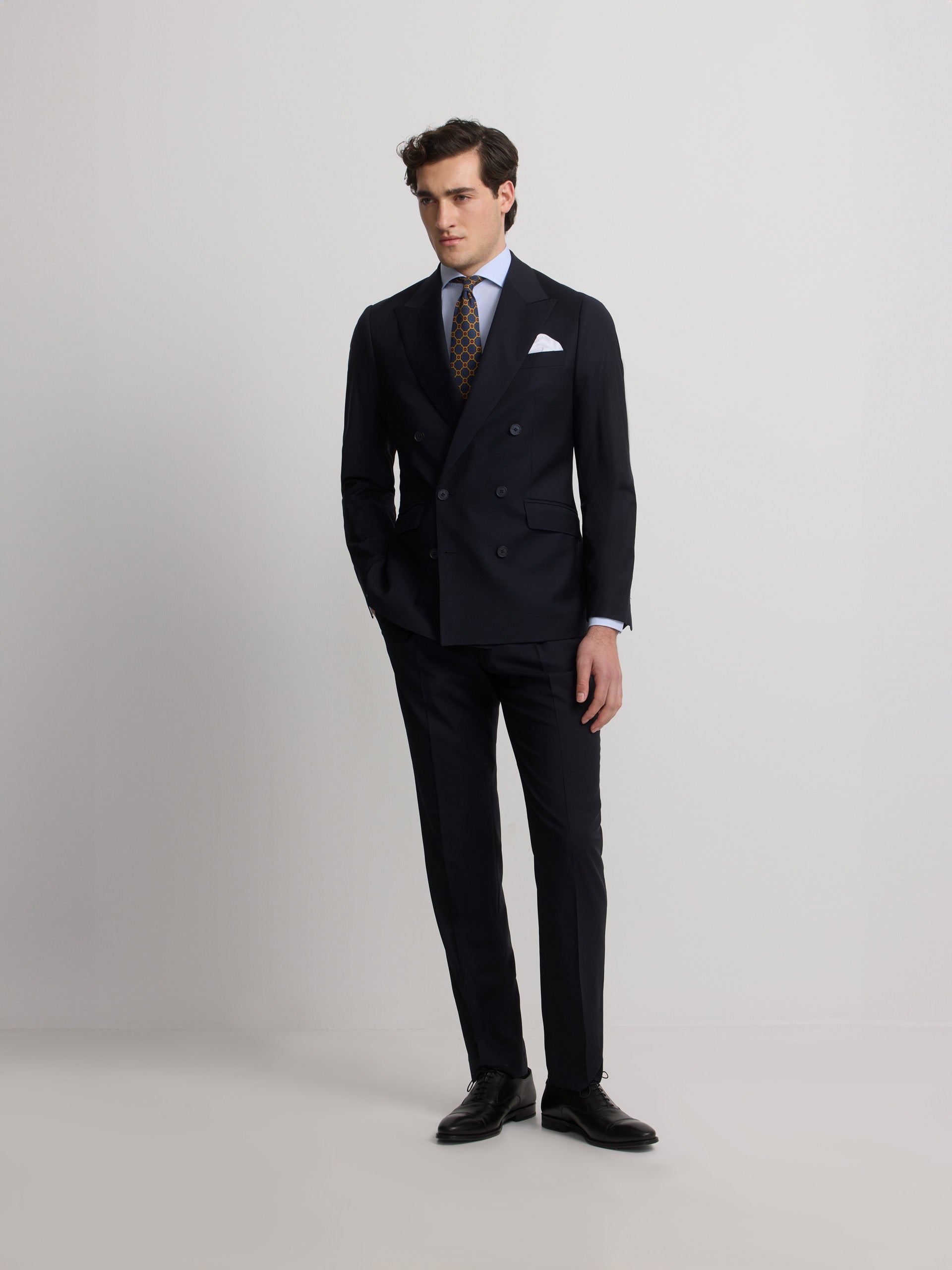 Veste de costume bleu marine à double boutonnage extensible