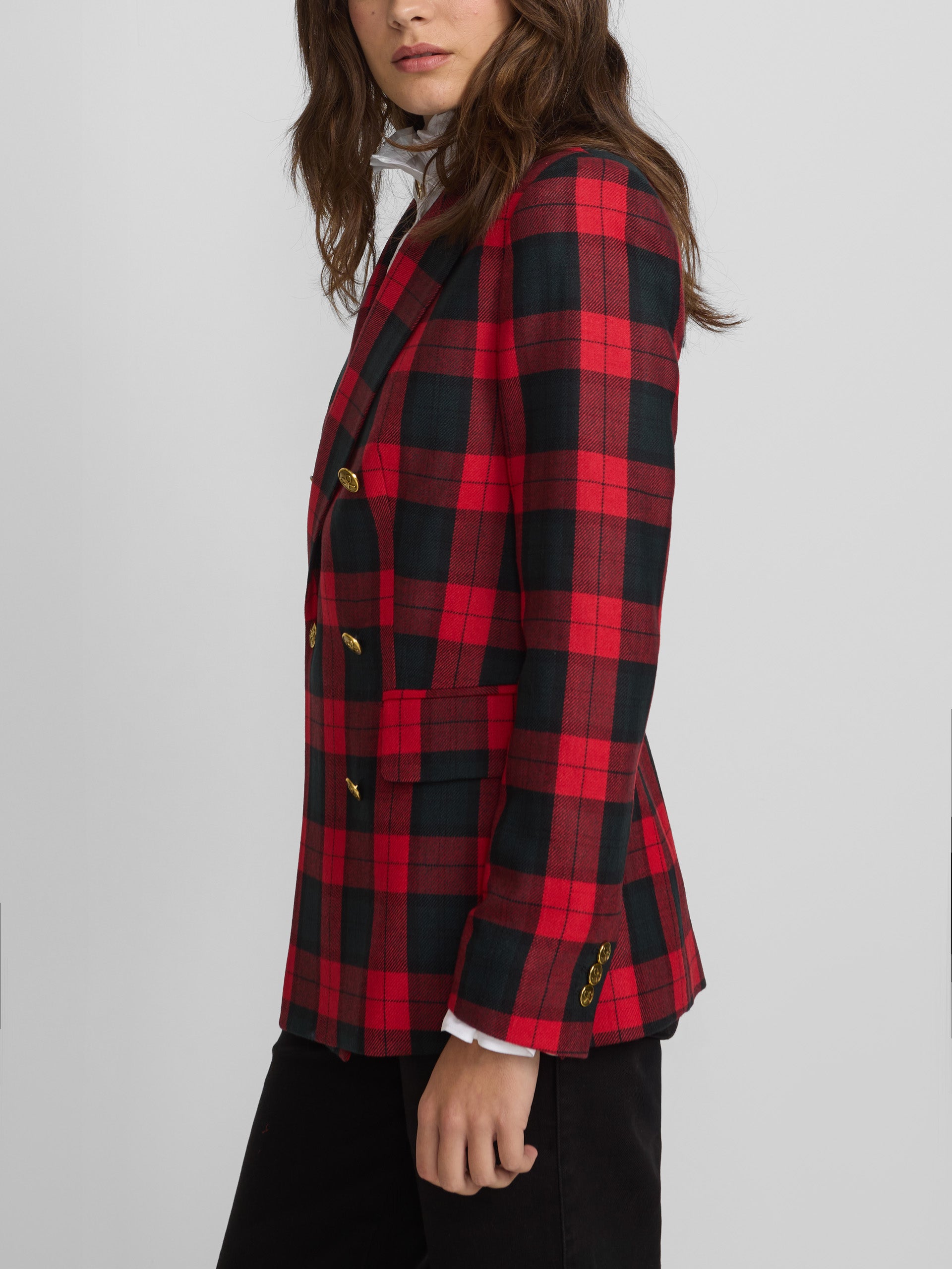 Blazer cruzado aos quadrados clássicos em bordô