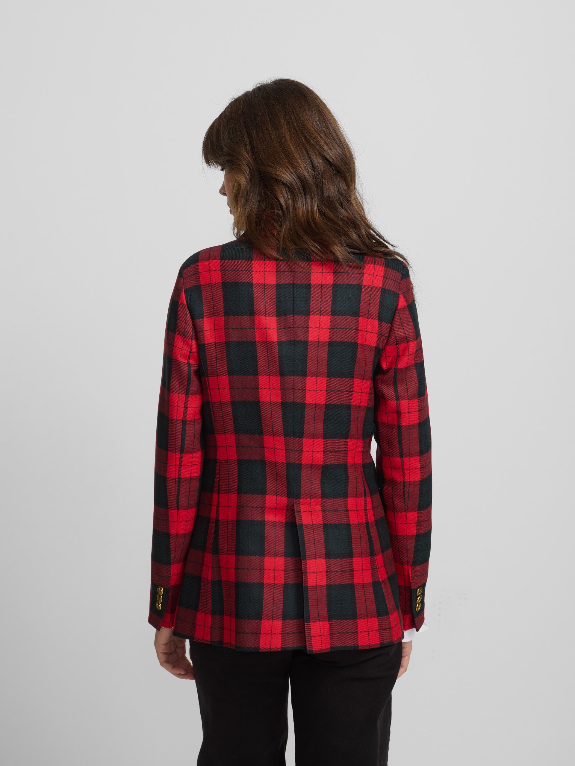 Blazer cruzado aos quadrados clássicos em bordô