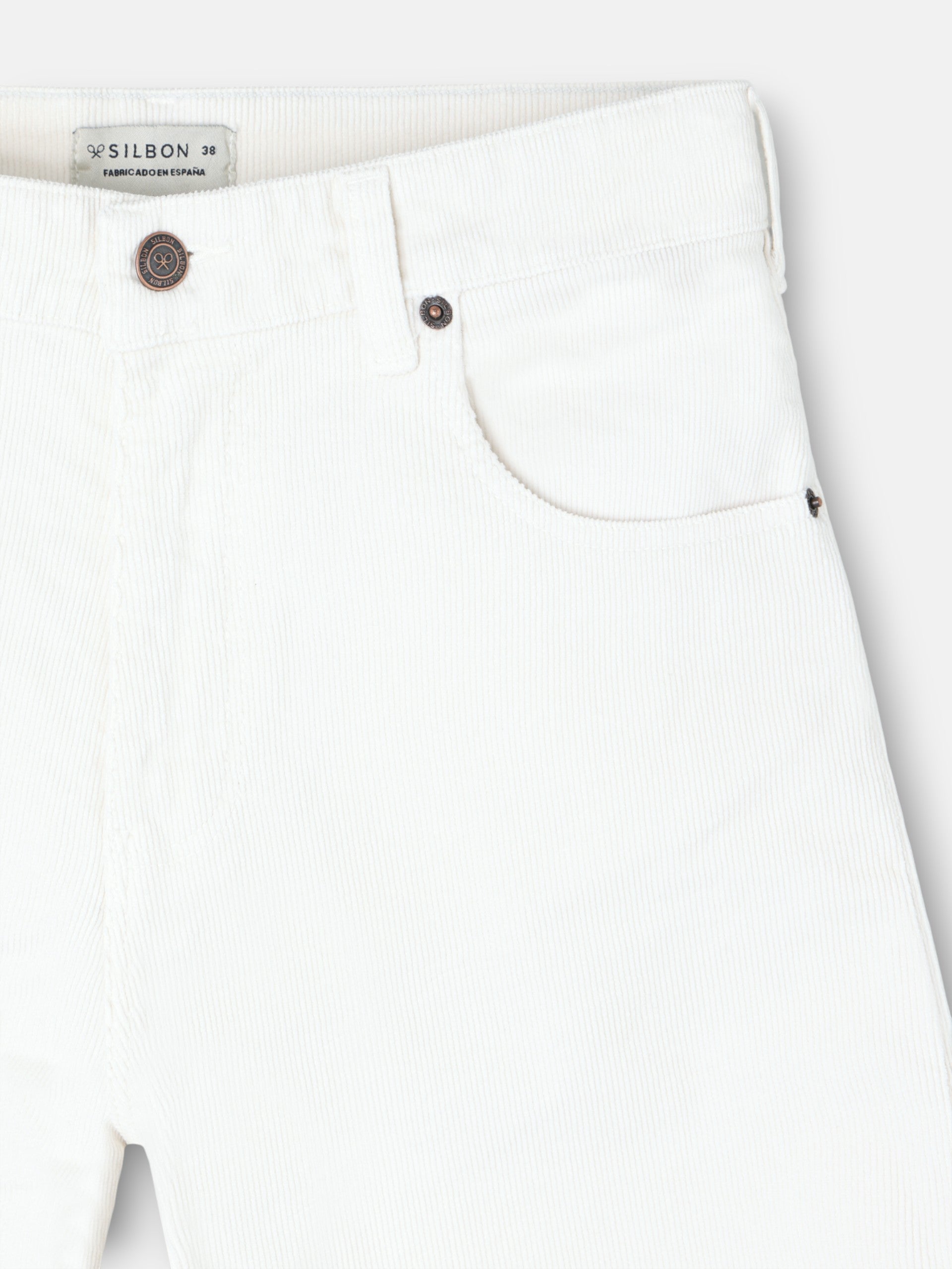 Calças de mulher de perna larga em bombazina cru