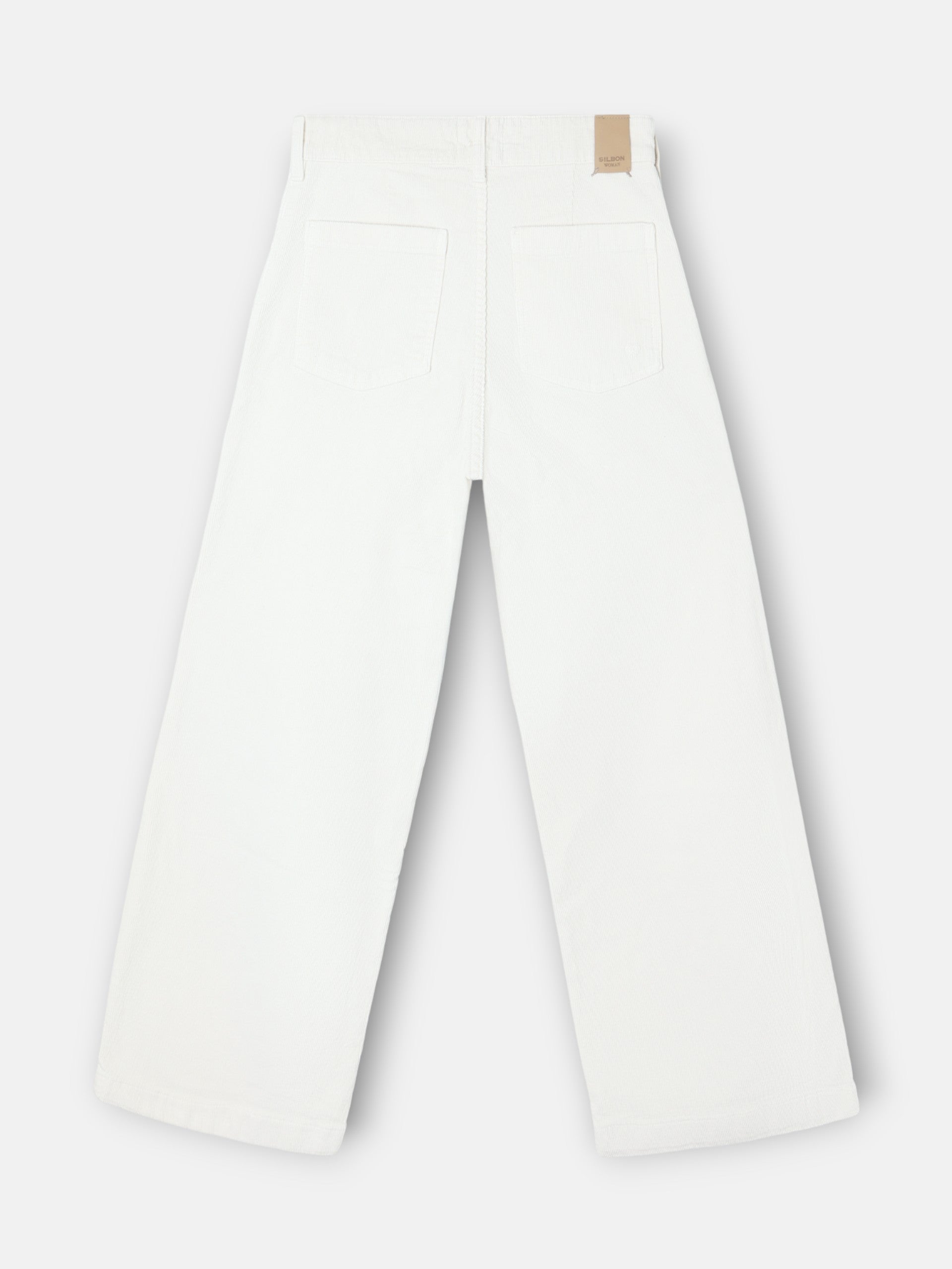 Calças de mulher de perna larga em bombazina cru