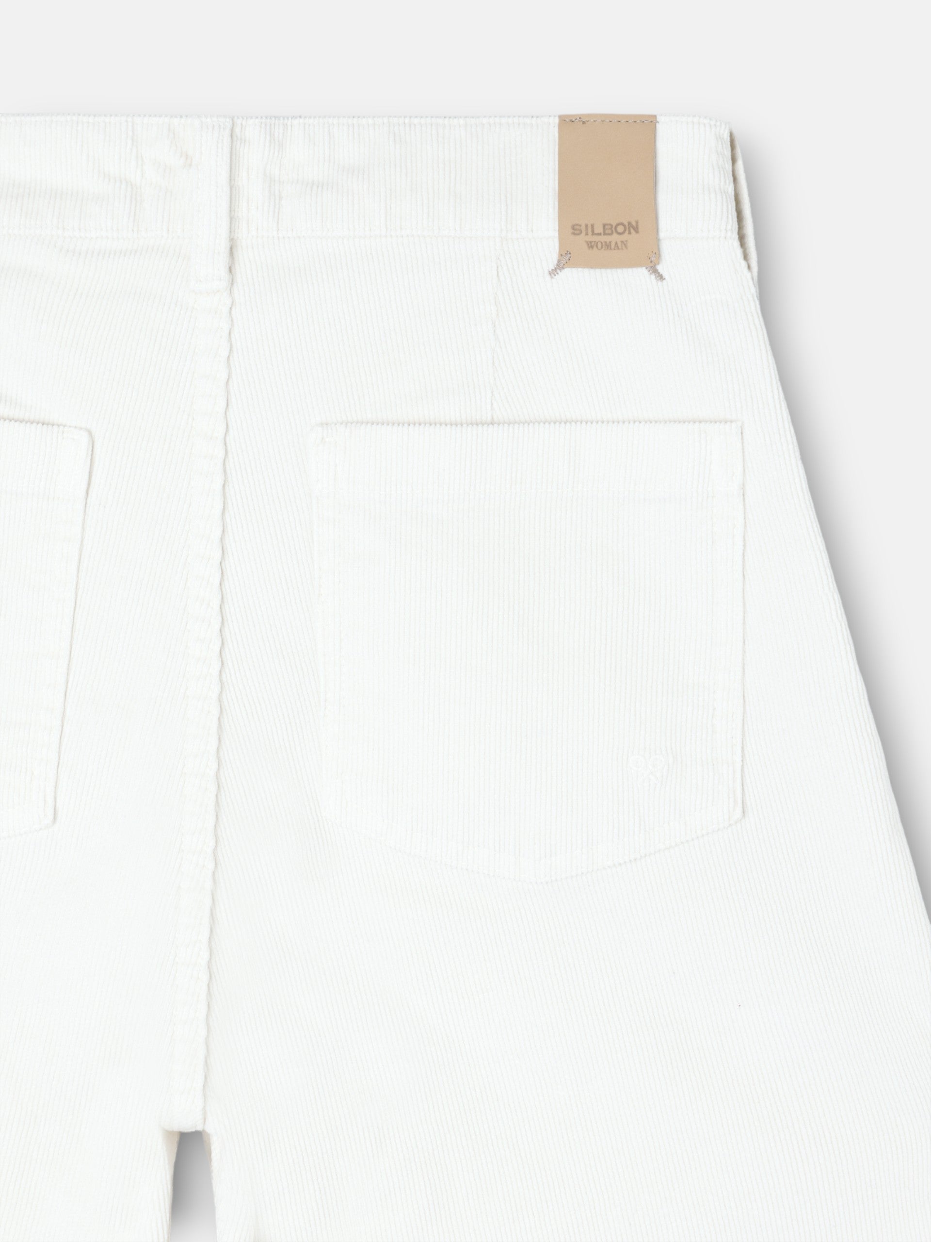 Calças de mulher de perna larga em bombazina cru