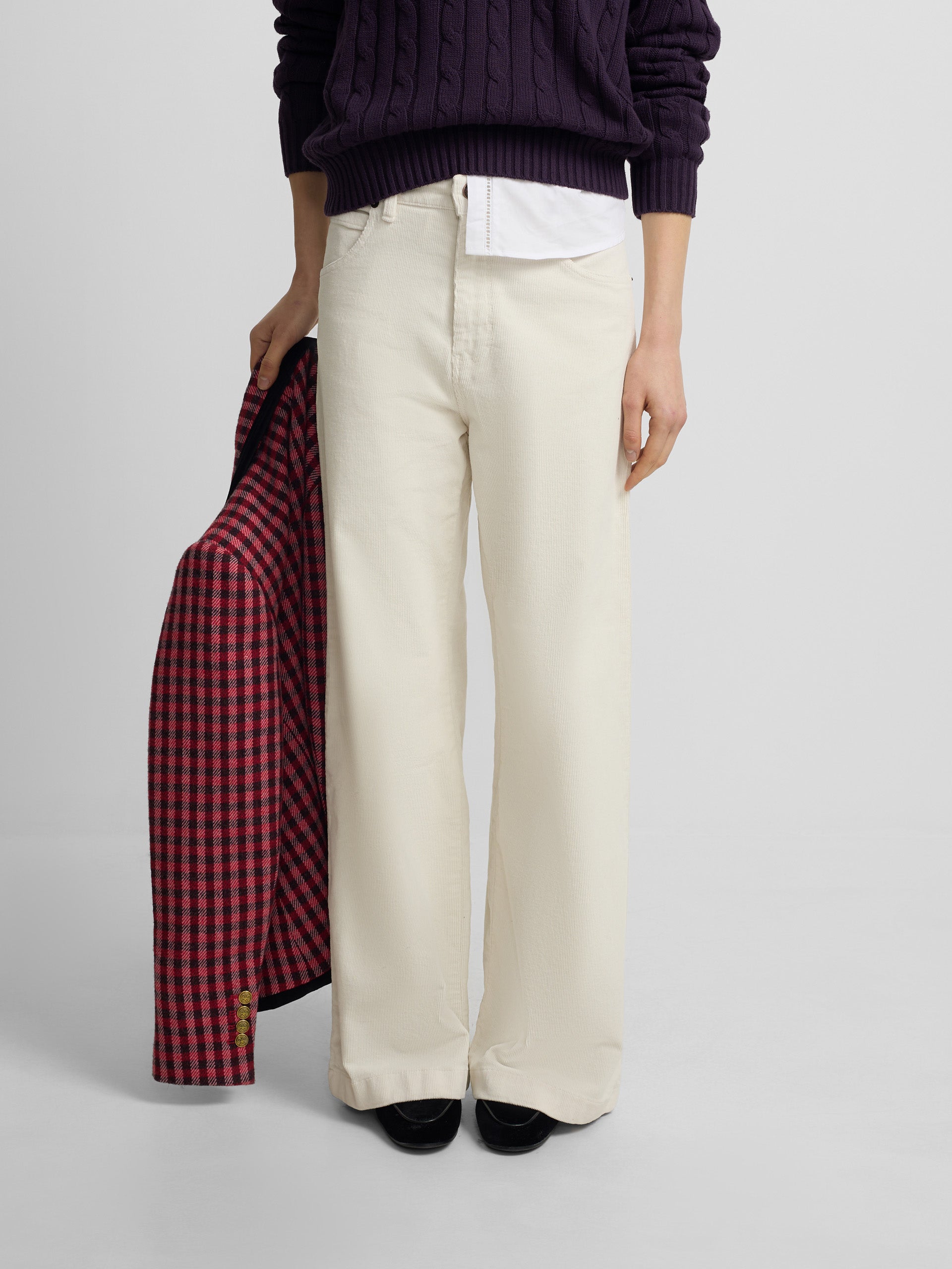 Pantalon woman wide Leg pana crudo