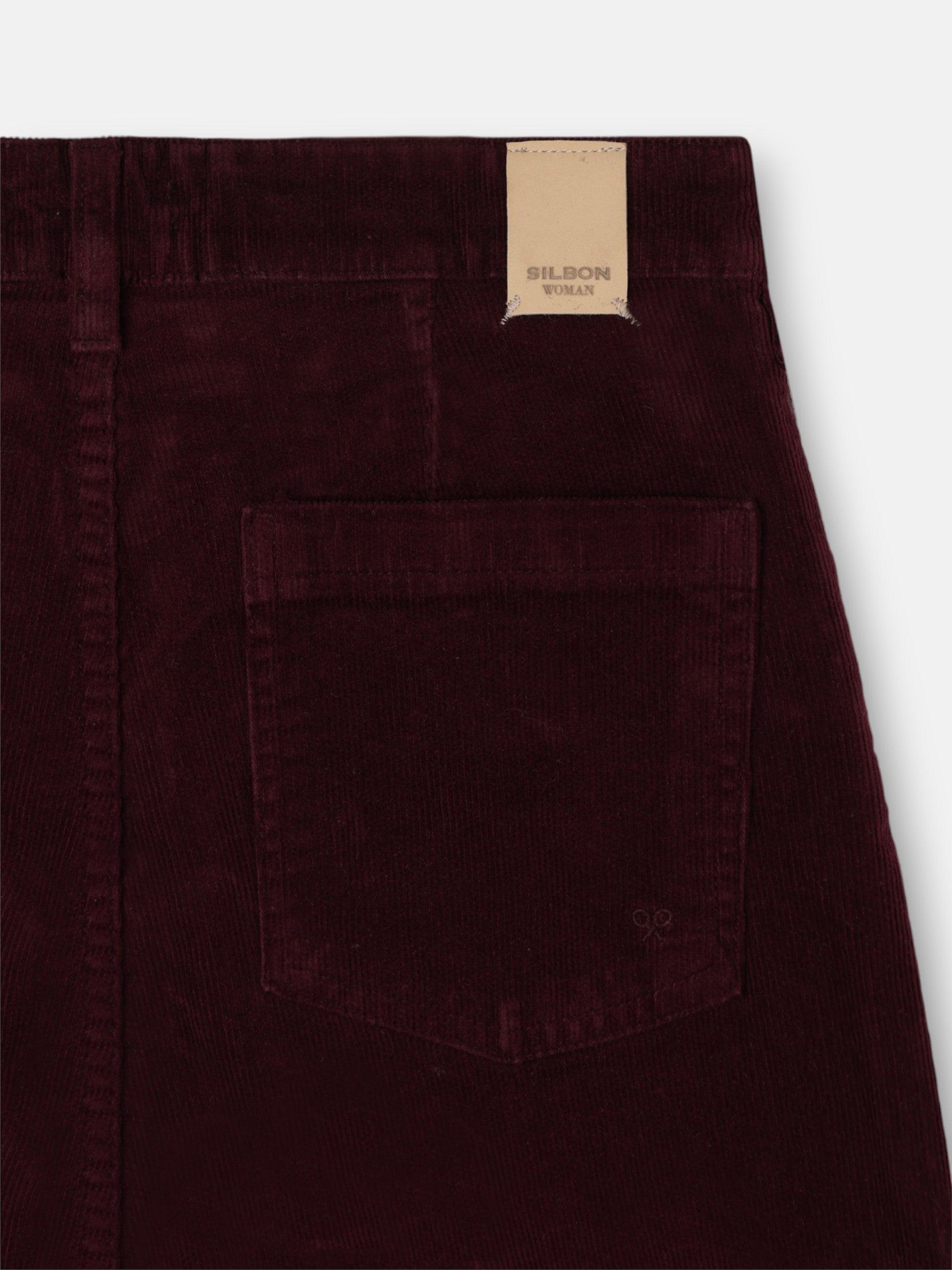 Calças de mulher de perna larga em bombazina bordô