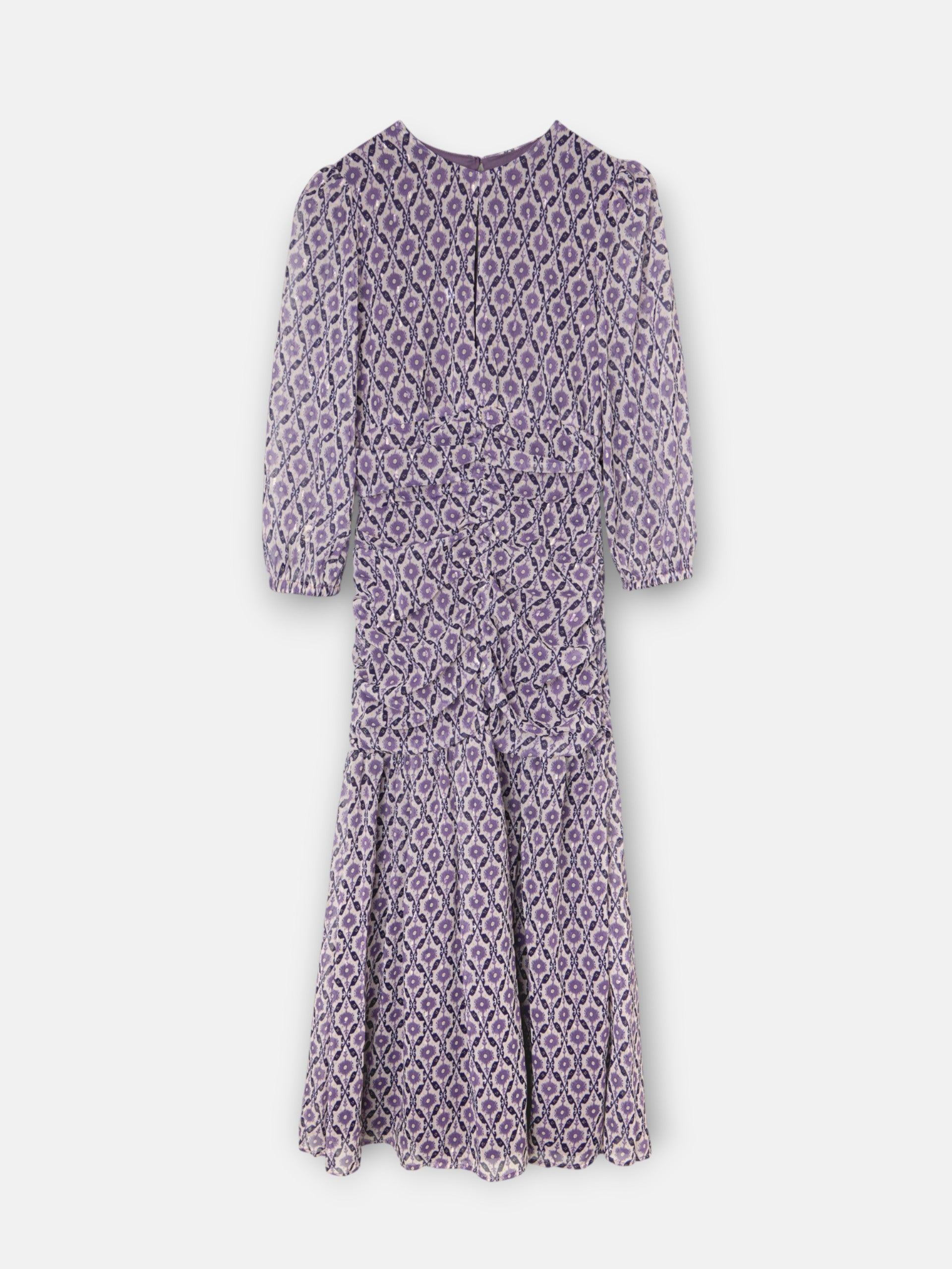 Vestido manga francesa estampado malva