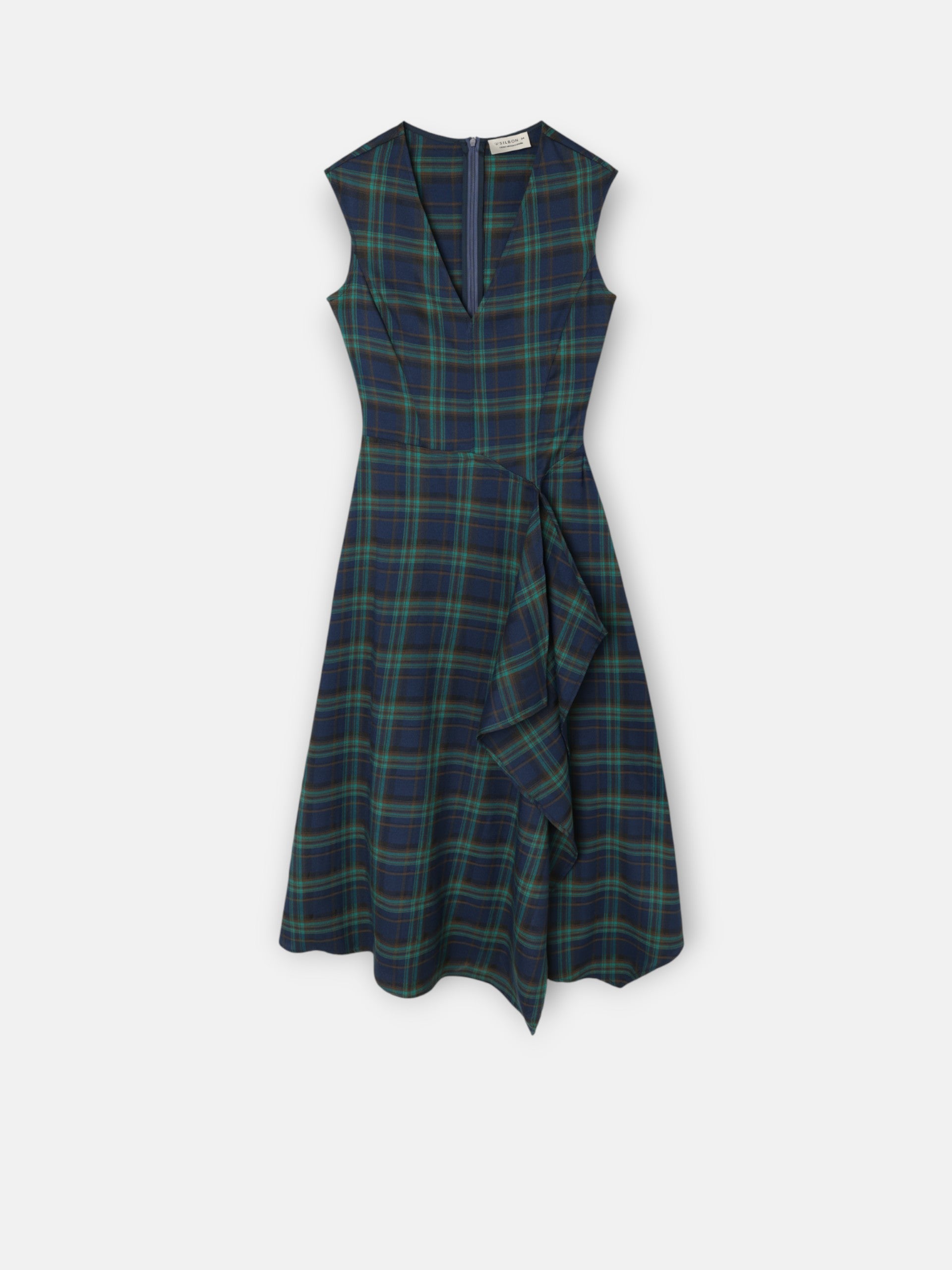 Green plaid midi dress