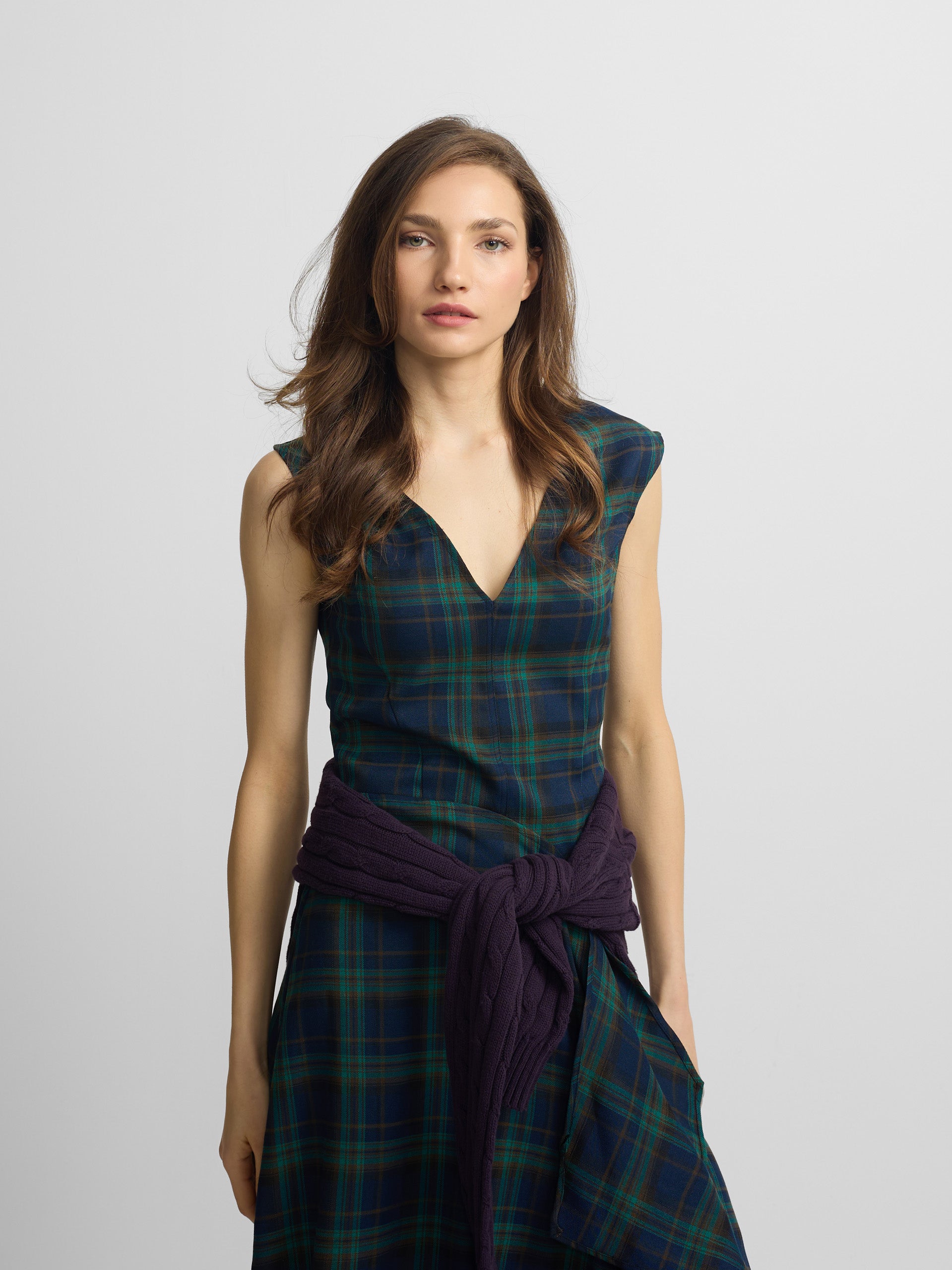 Green plaid midi dress