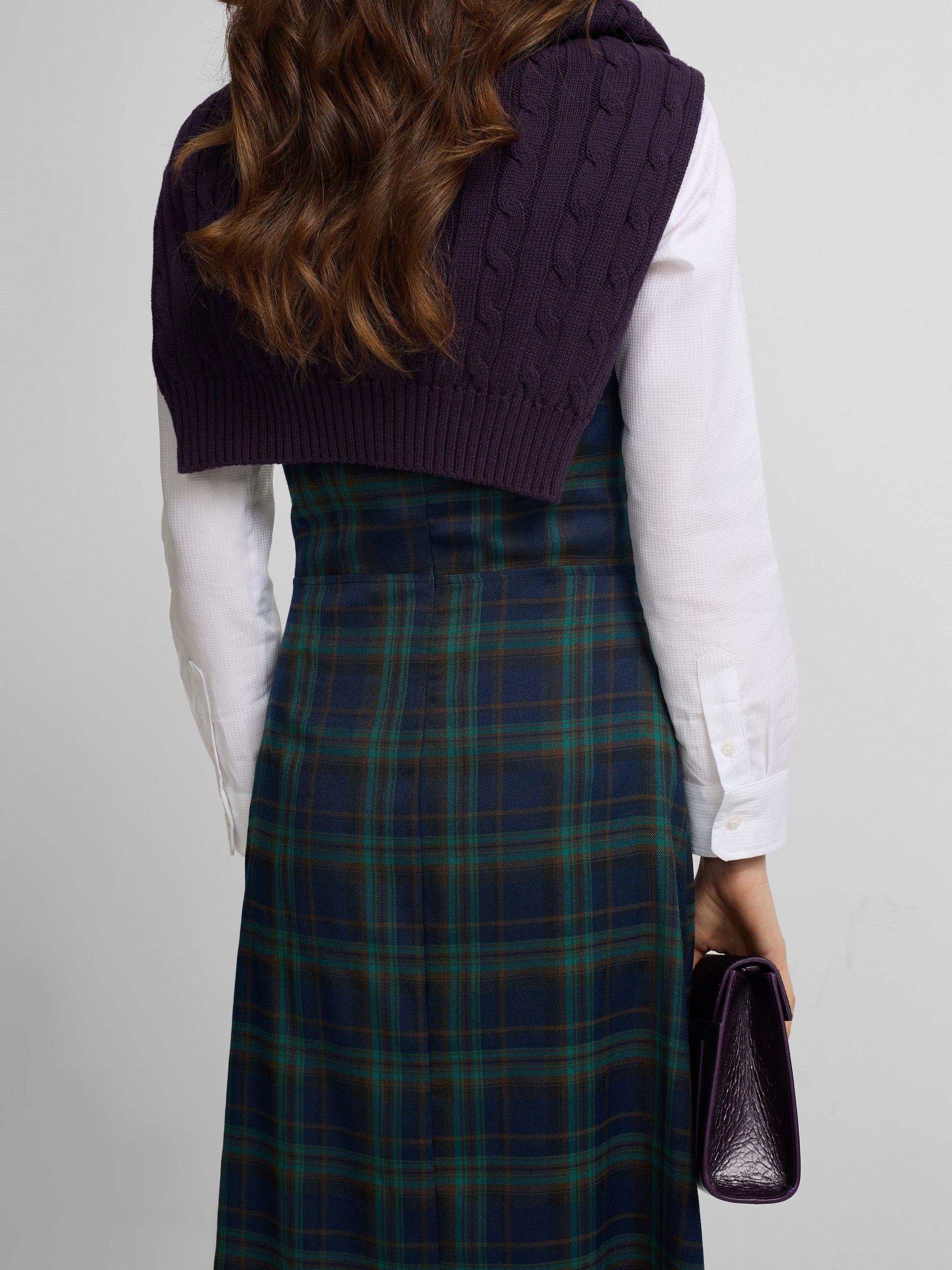 Green plaid midi dress