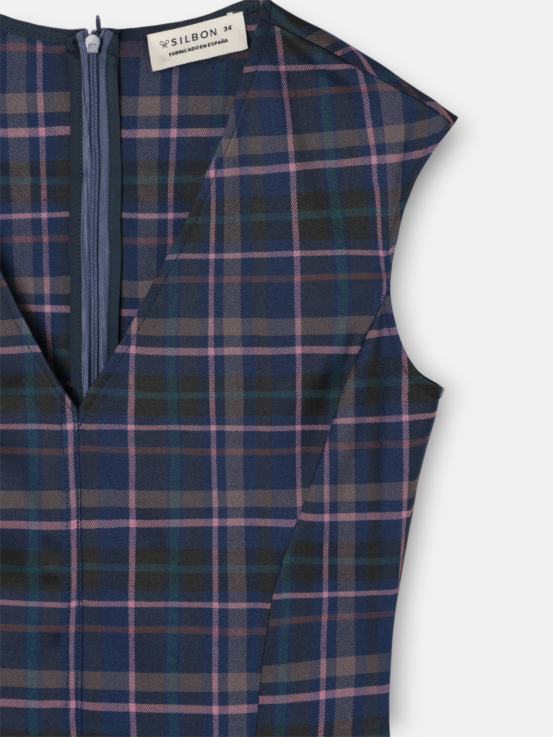 robe midi à carreaux gris et roses