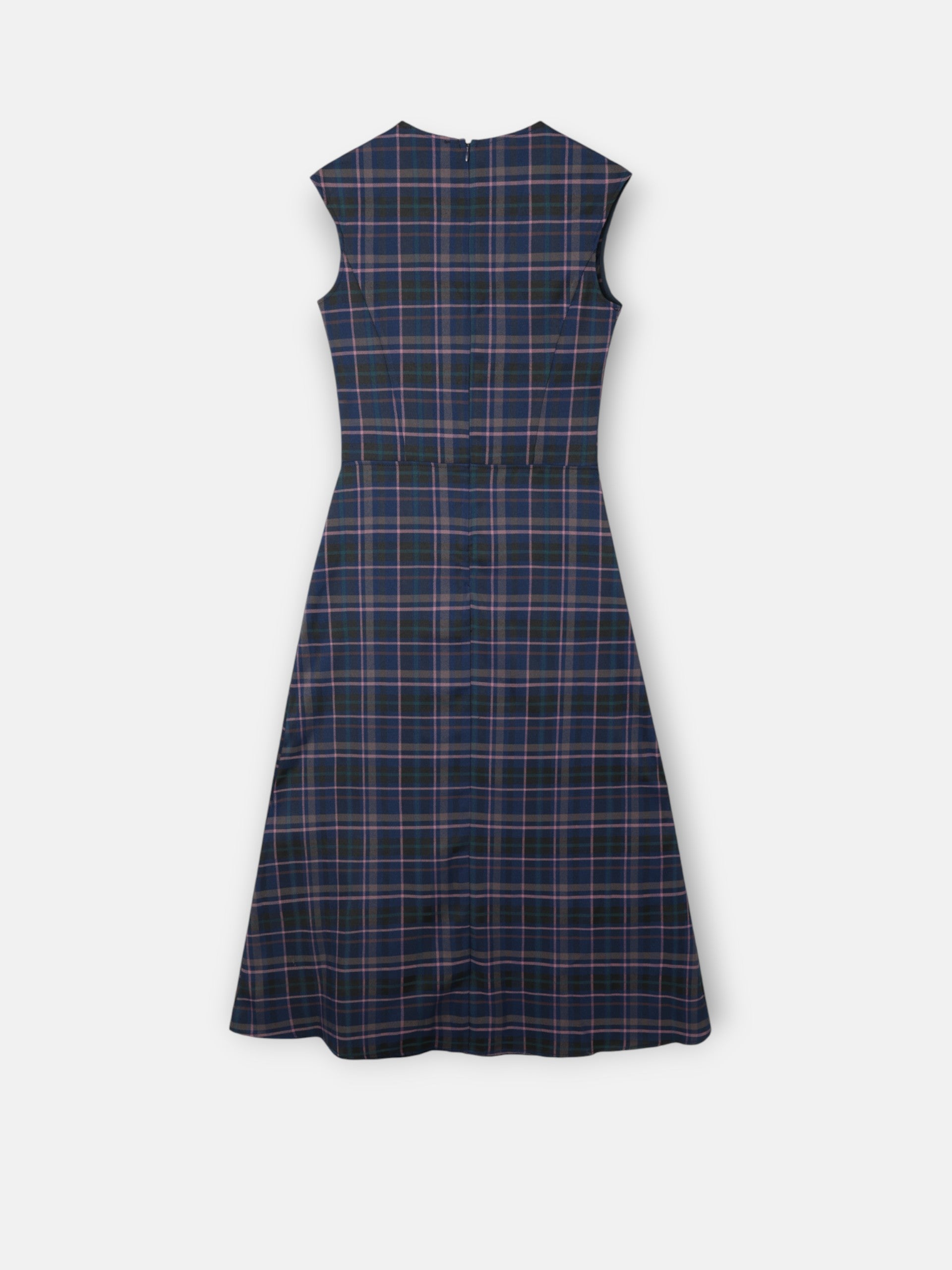 grey and pink plaid midi dress