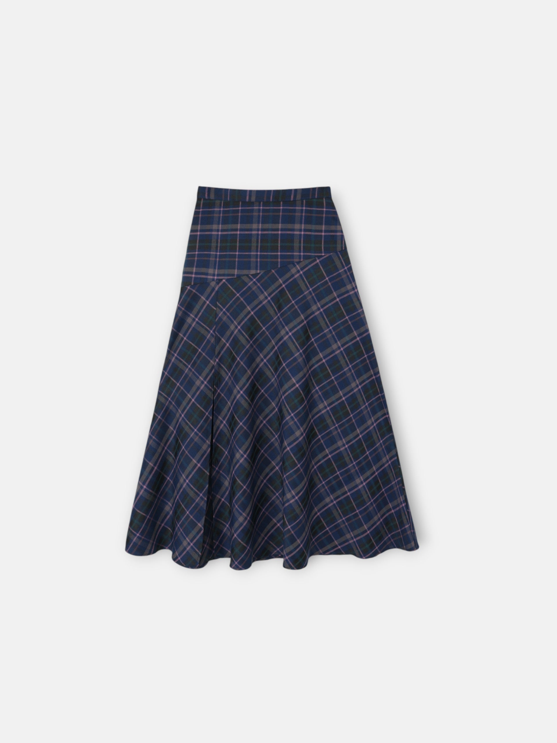 grey and pink plaid midi skirt