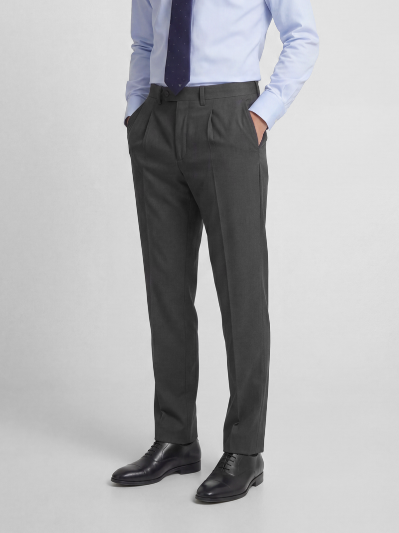Stretch grey double-breasted suit trousers